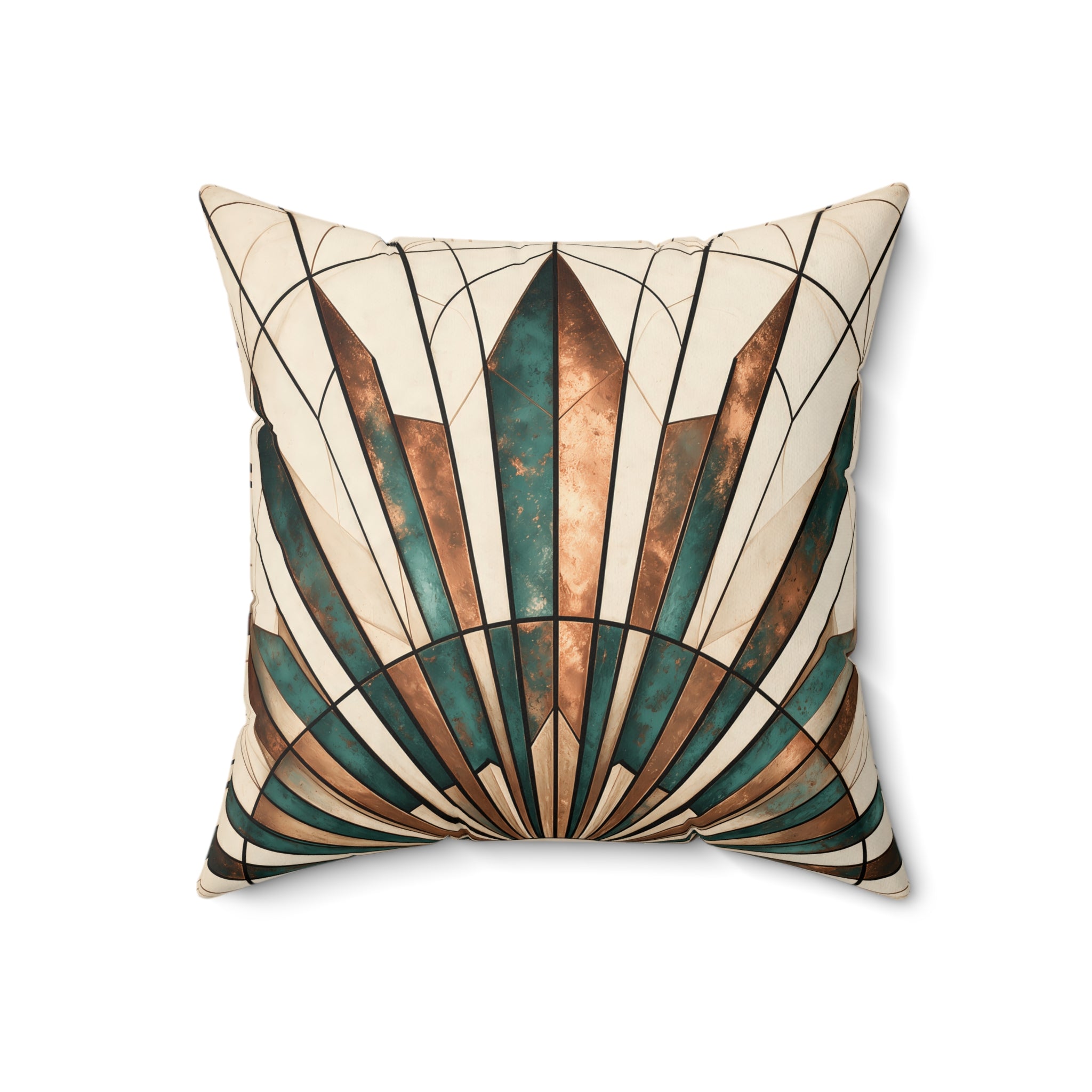 Sunburst Fan Throw Pillow Copper & Patina Teal with Insert