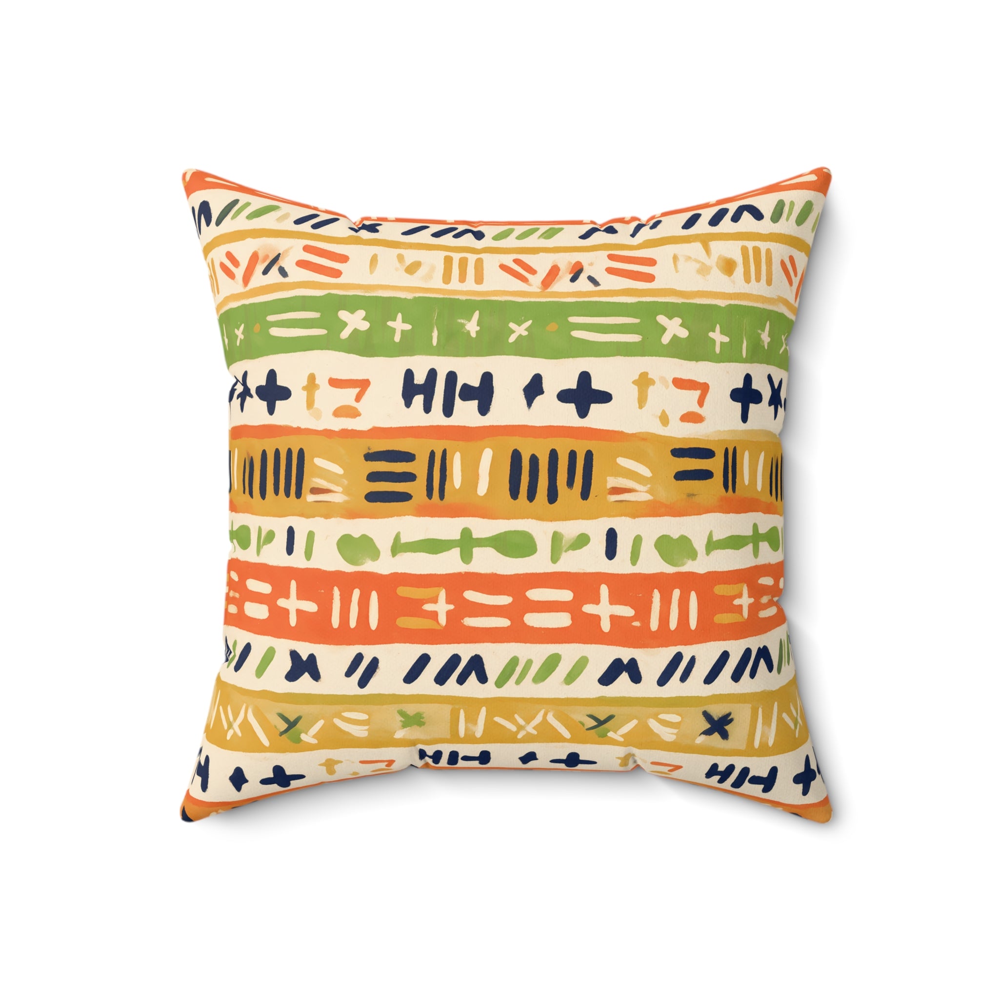 Indigo & Ochre Folk Art Throw Pillow