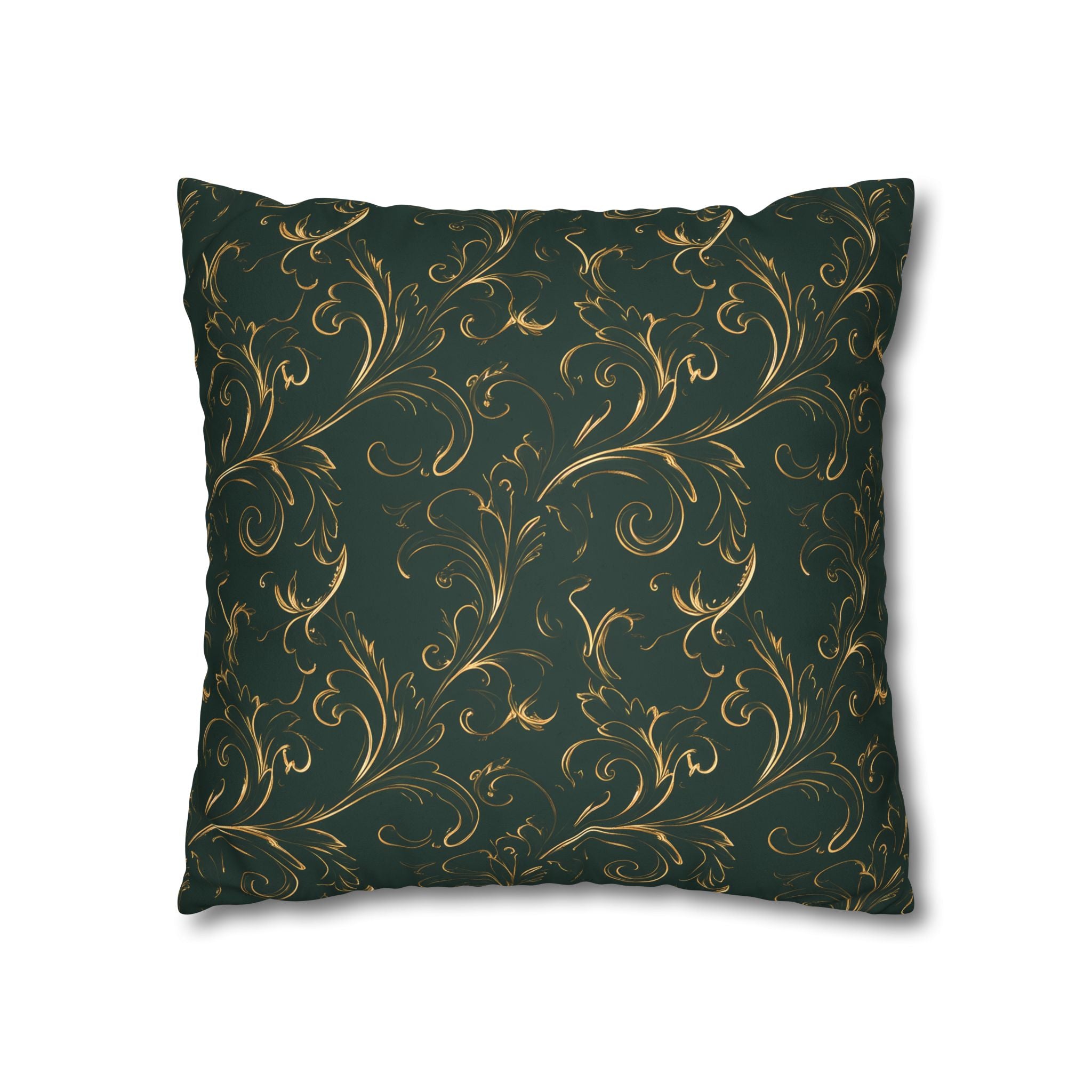 Emerald Green Gold Filigree Pillow Cover