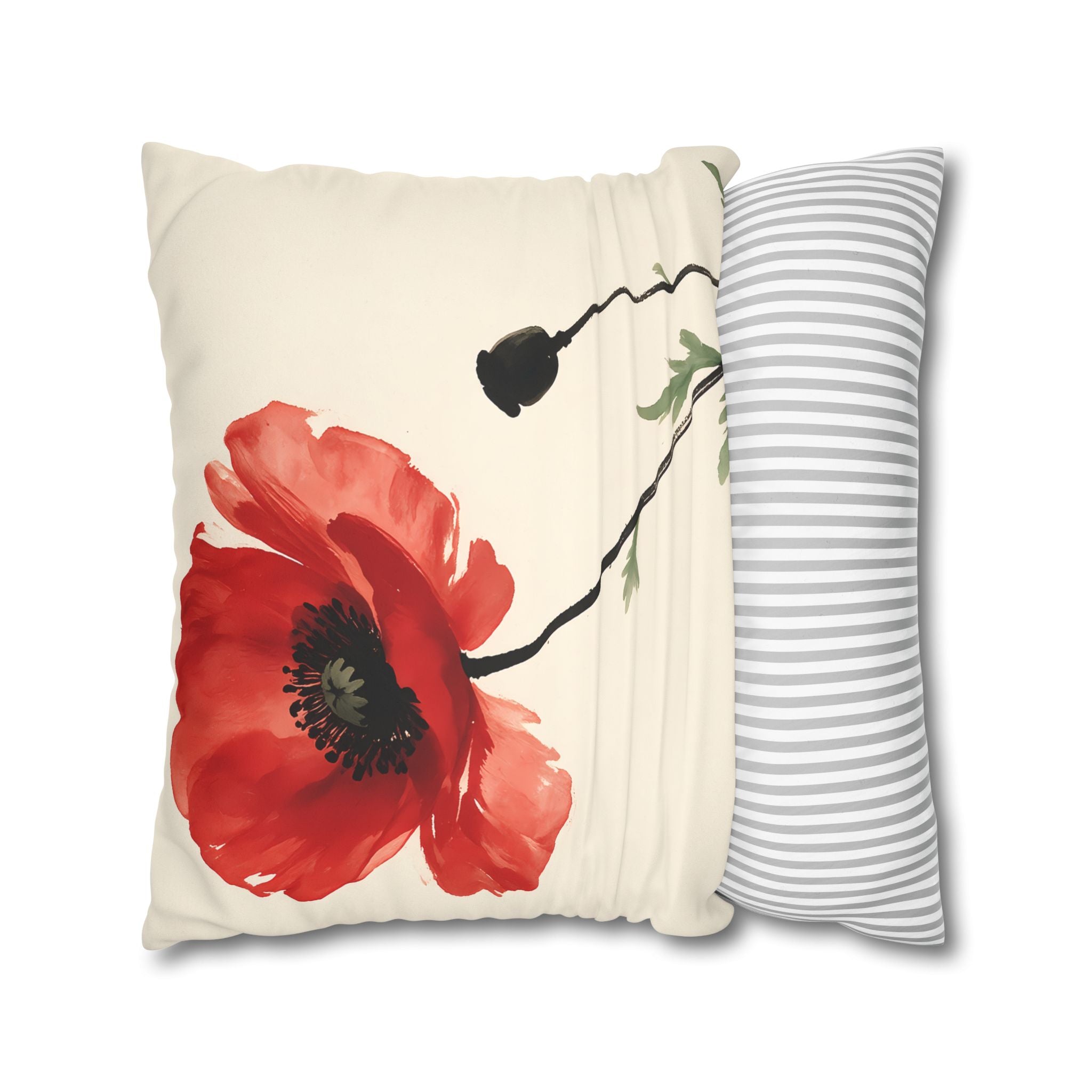 Scarlet Poppy Flower Cushion Cover