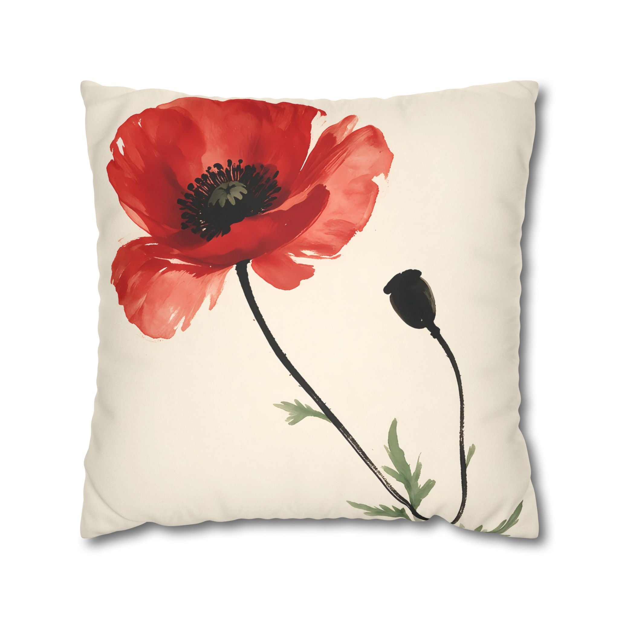 Scarlet Poppy Flower Cushion Cover