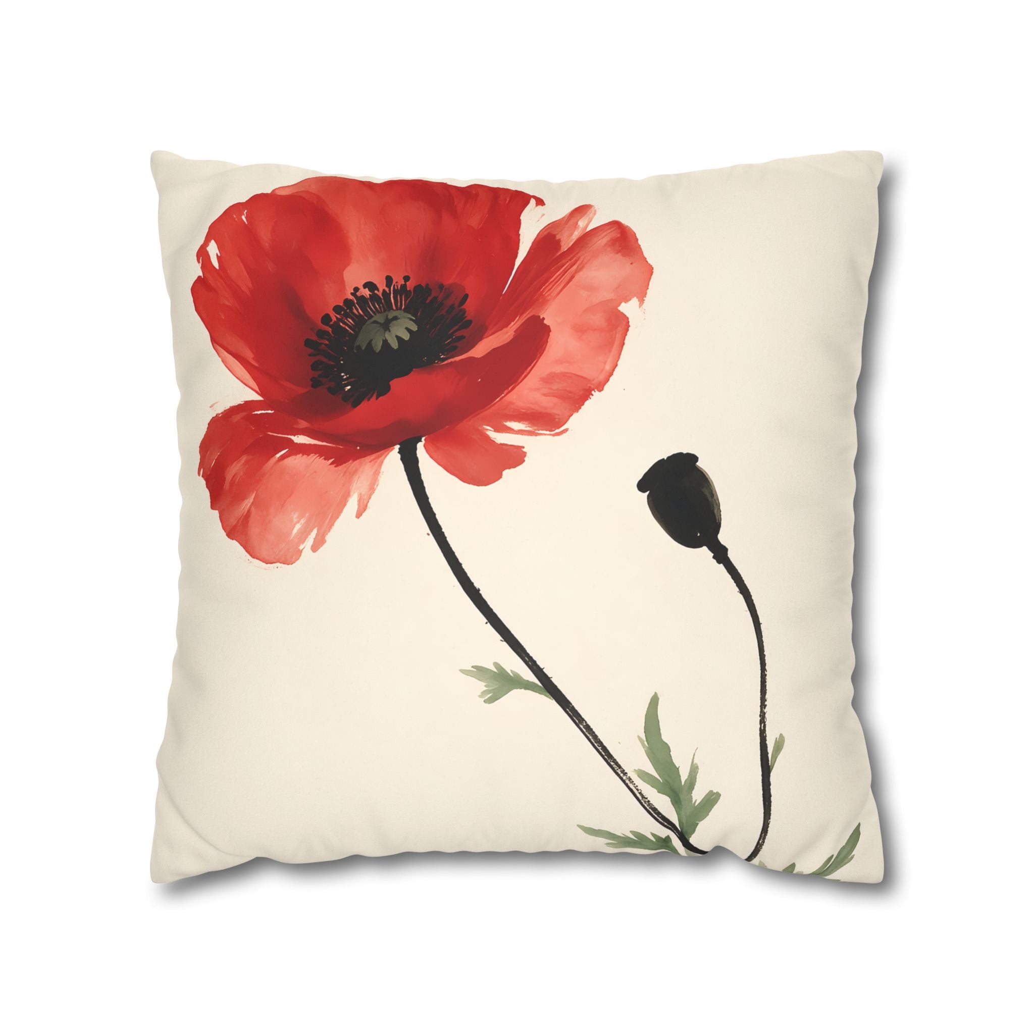 Scarlet Poppy Flower Cushion Cover