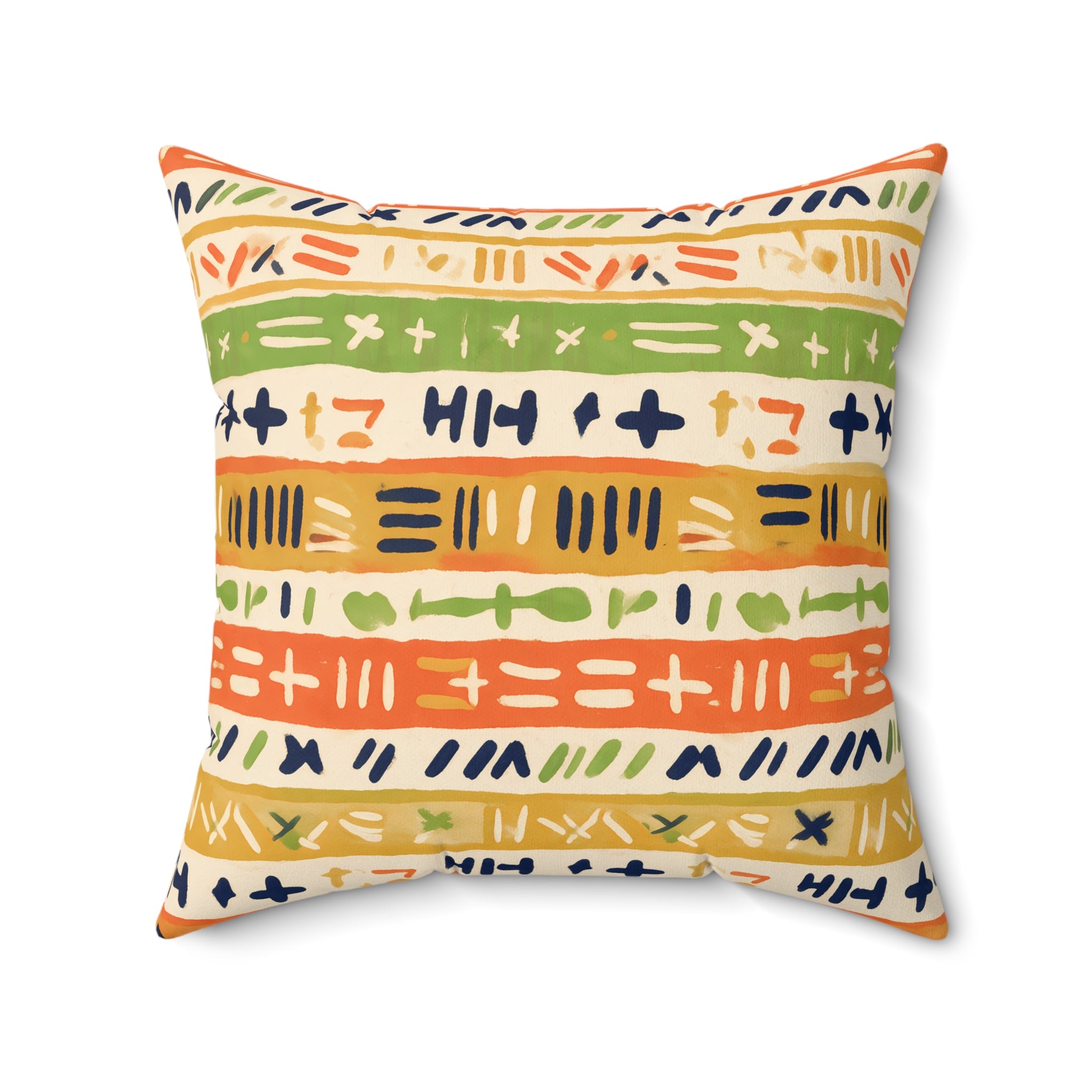 Indigo & Ochre Folk Art Throw Pillow