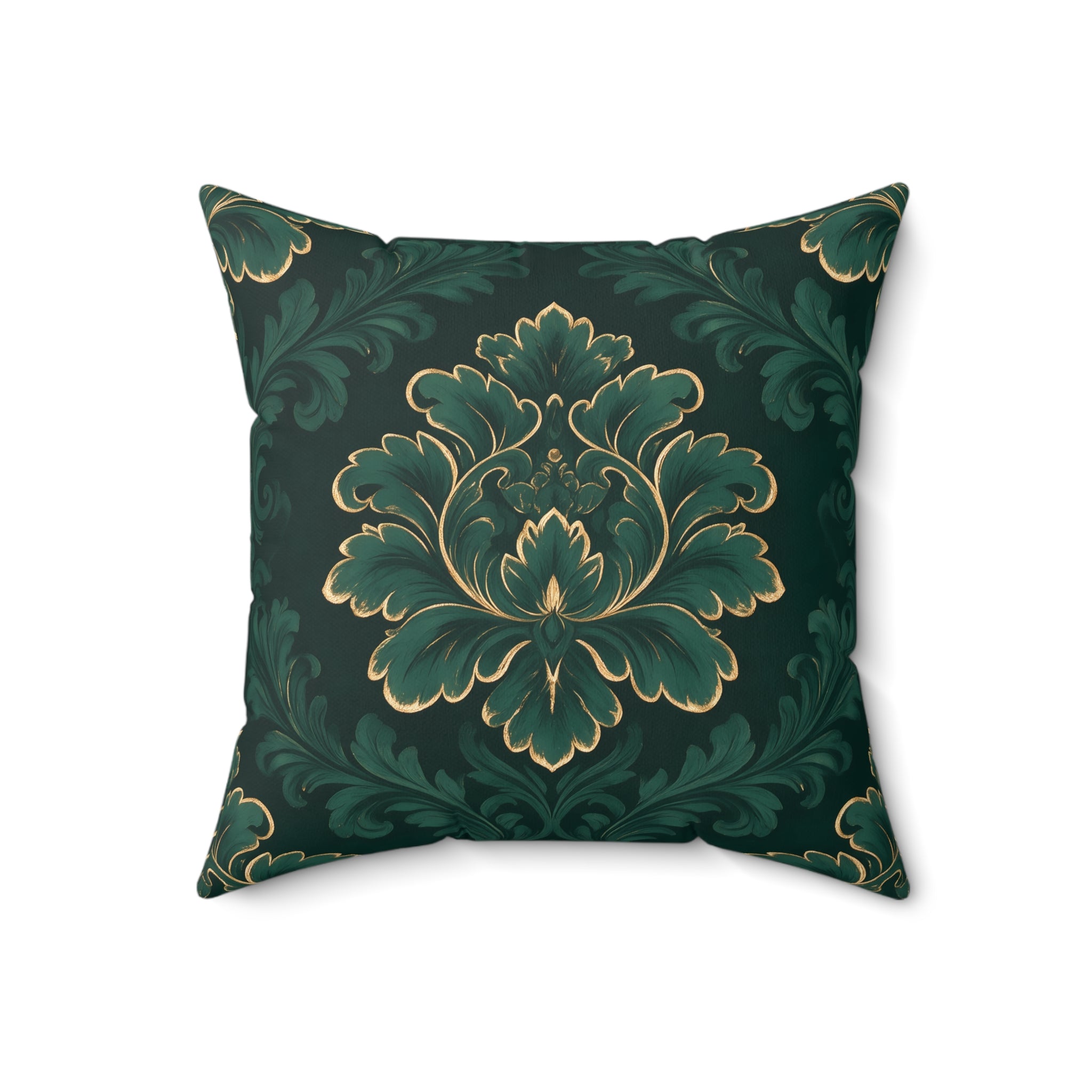 Emerald Gold Damask Throw Pillow