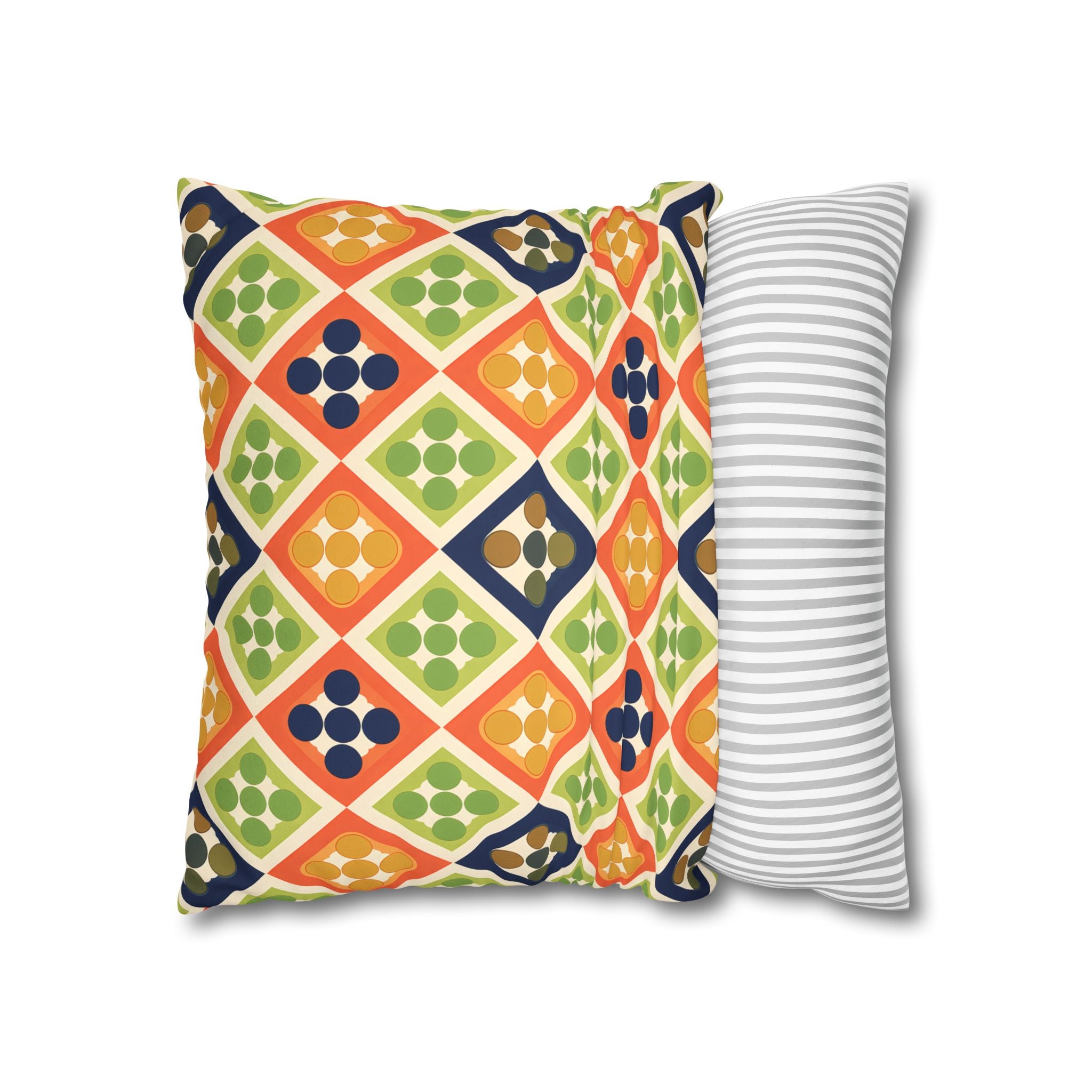 Persimmon and Indigo Geometric Pillow Cover