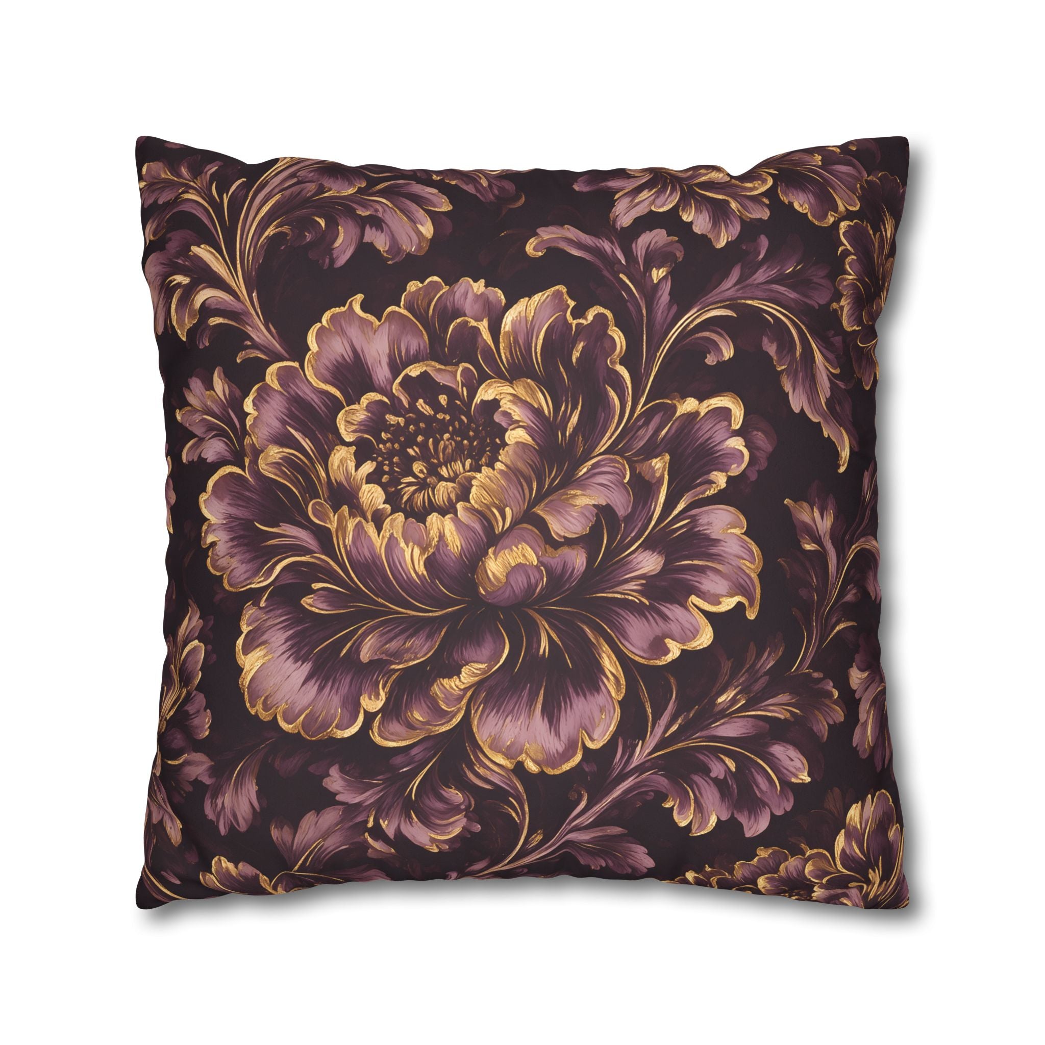 Plum Gold Peony Cushion Cover