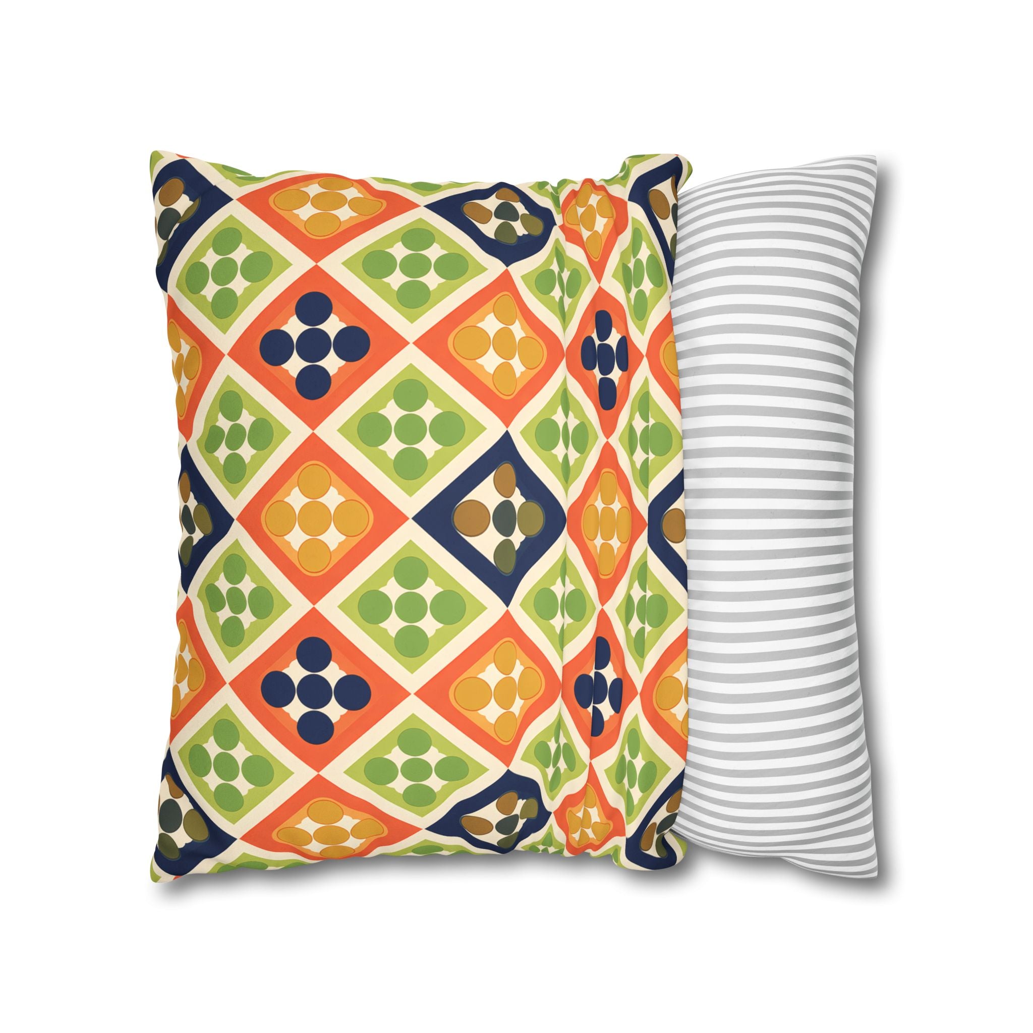 Persimmon and Indigo Geometric Pillow Cover