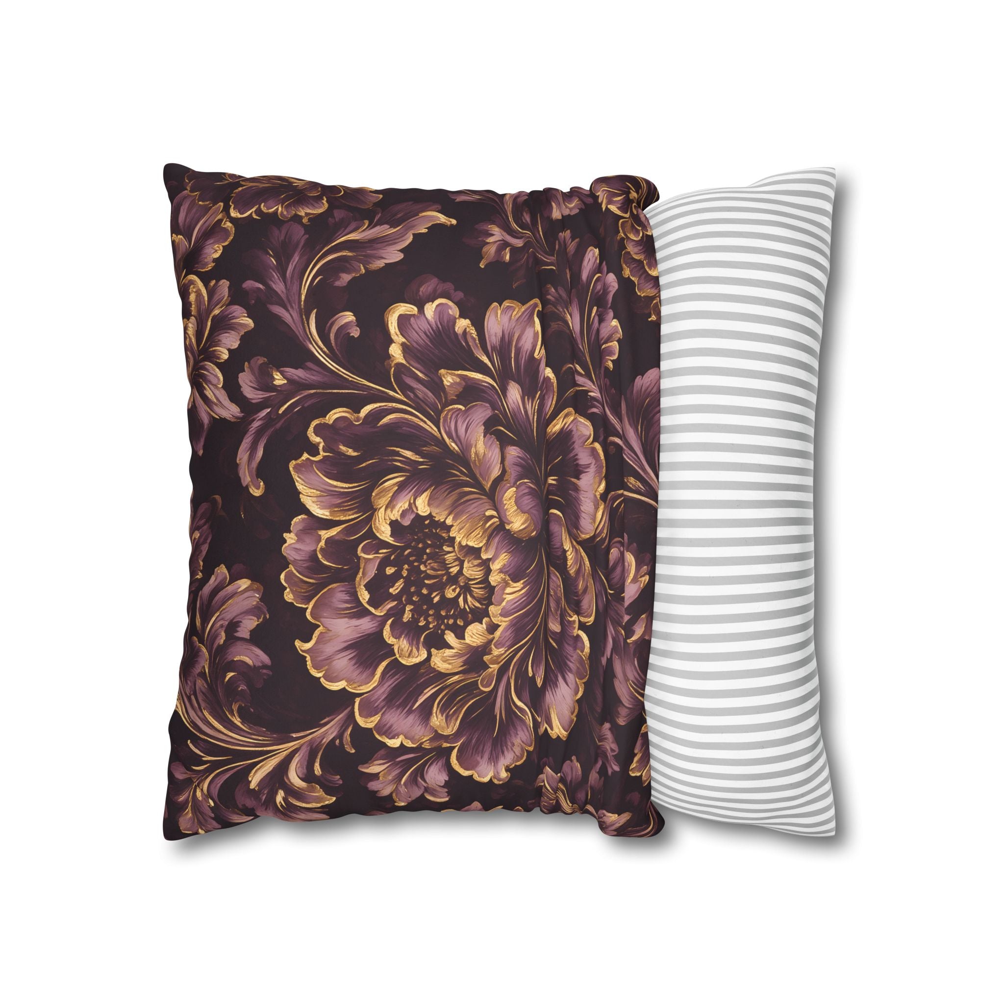 Plum Gold Peony Cushion Cover