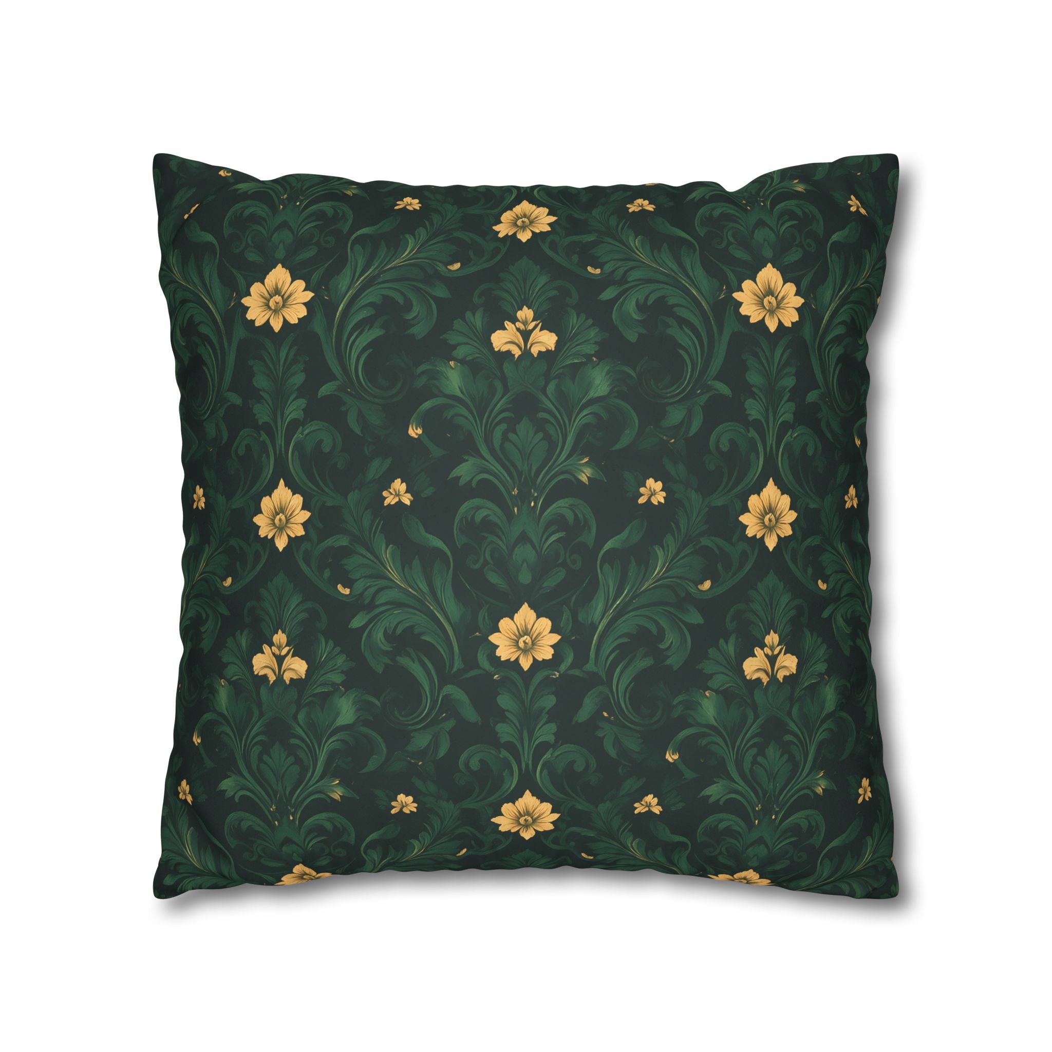 Emerald Bloom Damask Pillow Cover