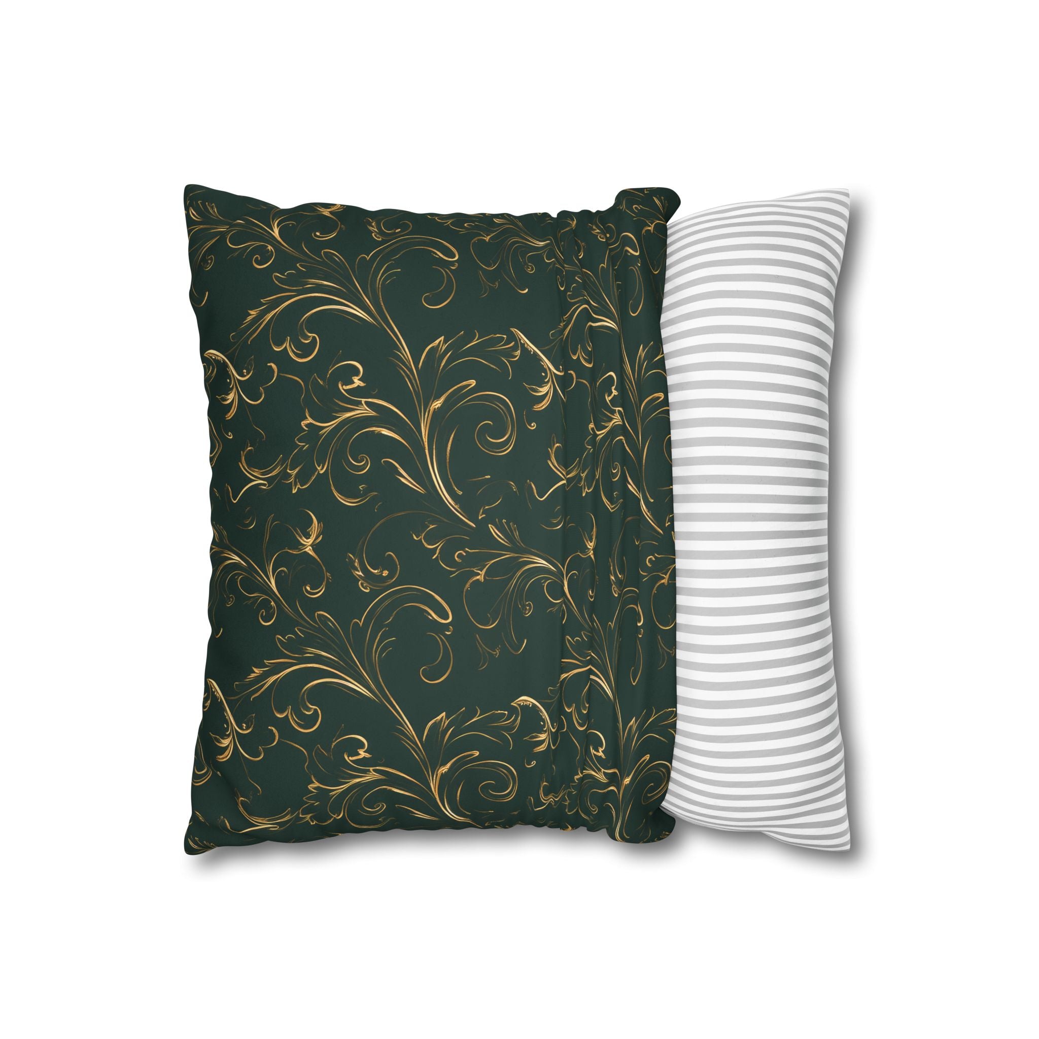 Emerald Green Gold Filigree Pillow Cover