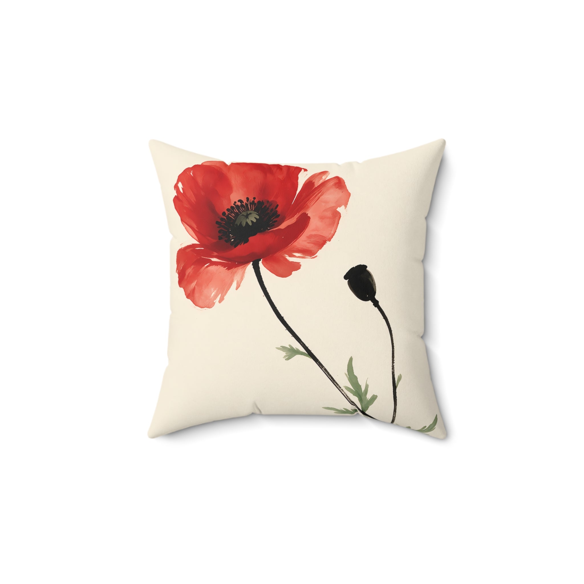 Red Poppy Floral Throw Pillow with Insert