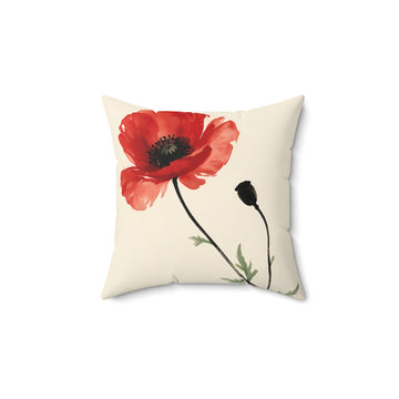 Red Poppy Floral Throw Pillow with Insert
