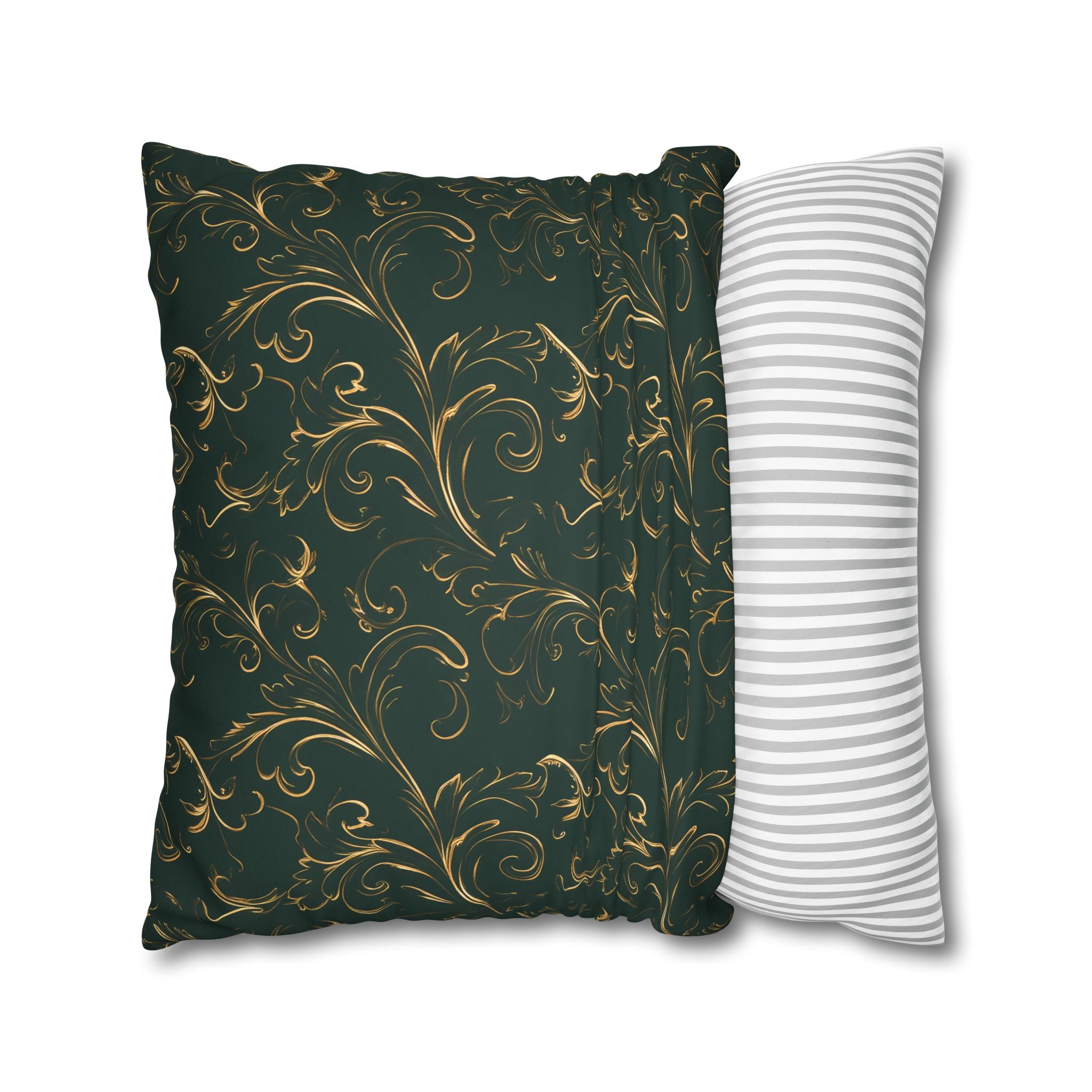 Emerald Green Gold Filigree Pillow Cover