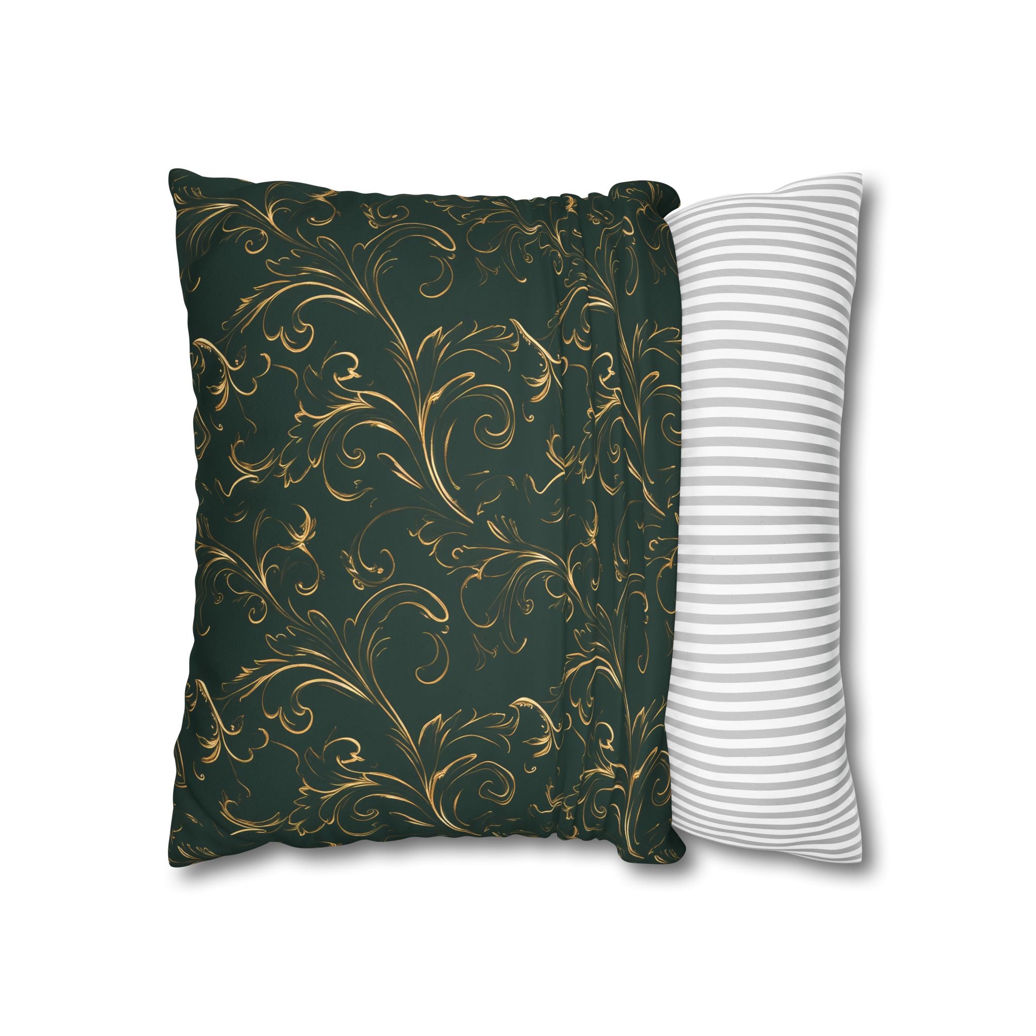 Emerald Green Gold Filigree Pillow Cover