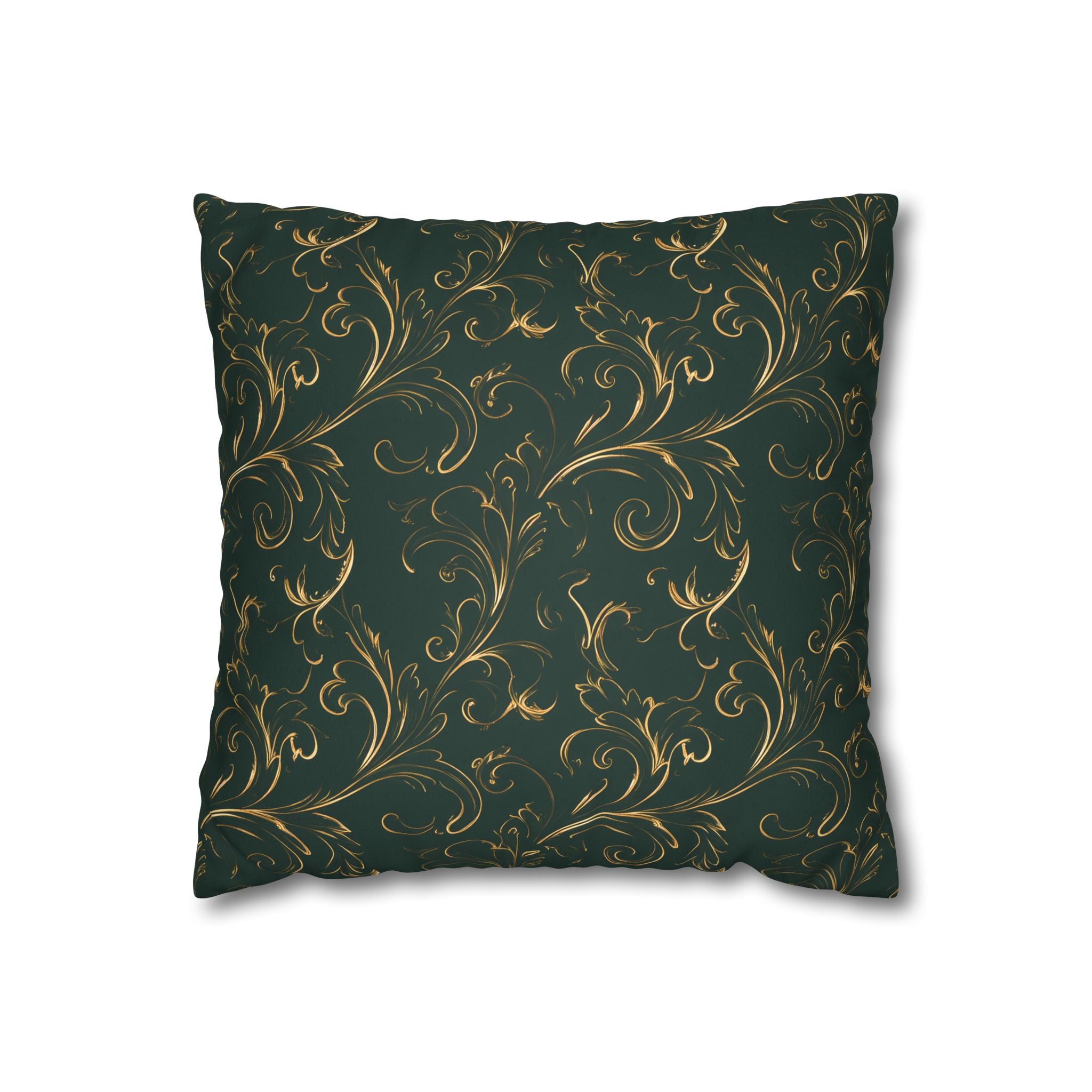Emerald Green Gold Filigree Pillow Cover