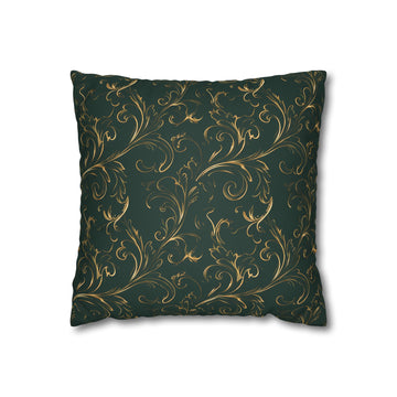 Emerald Green Gold Filigree Pillow Cover