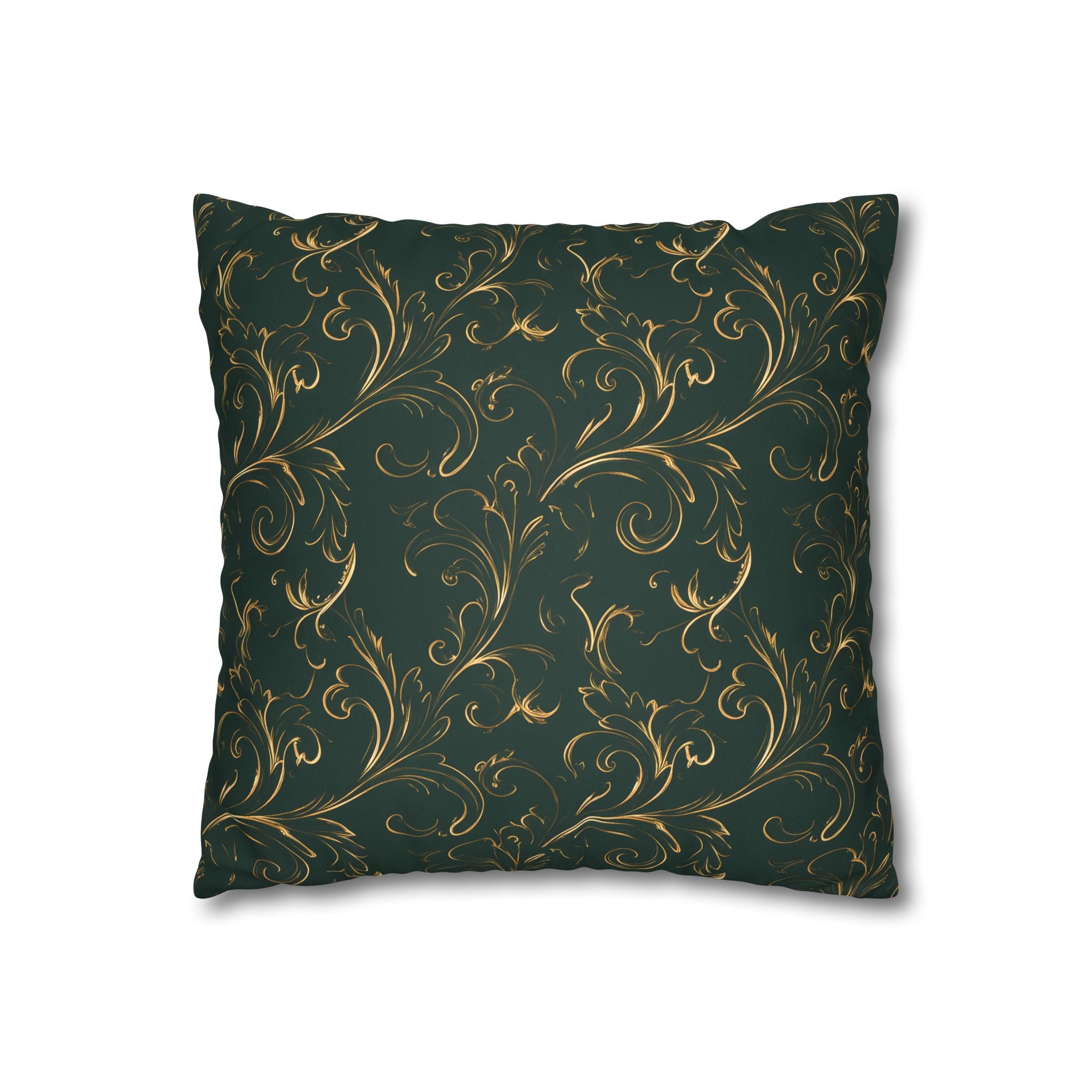 Emerald Green Gold Filigree Pillow Cover