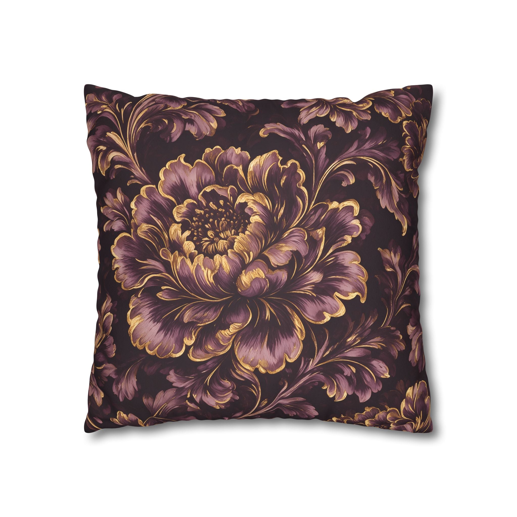 Plum Gold Peony Cushion Cover