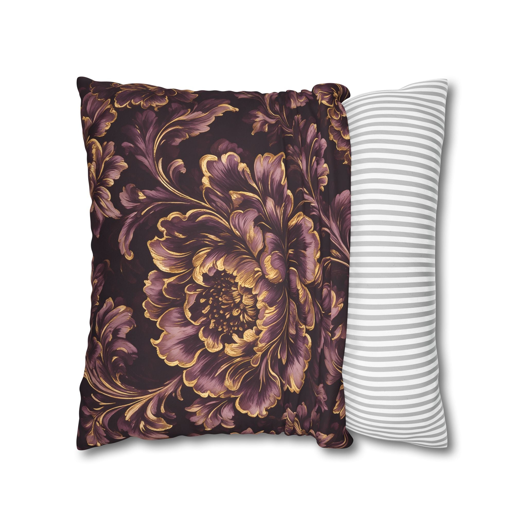 Plum Gold Peony Cushion Cover