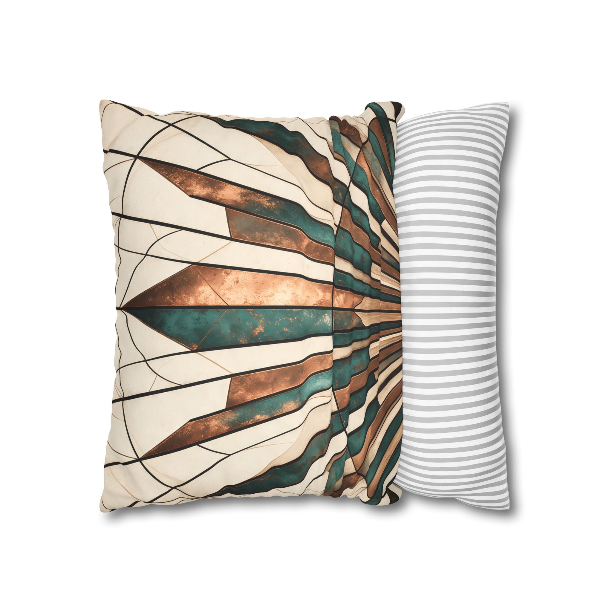 Copper & Patina Teal Sunburst Fan Cushion