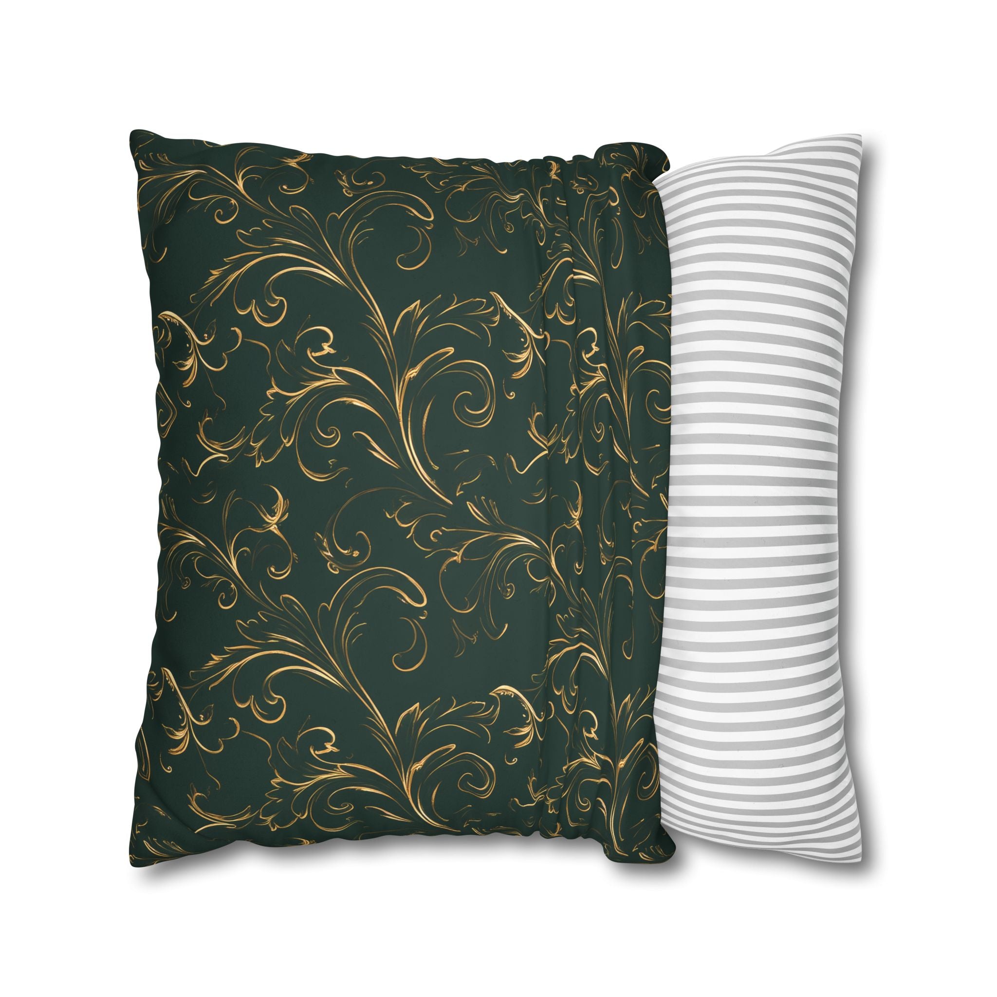 Emerald Green Gold Filigree Pillow Cover