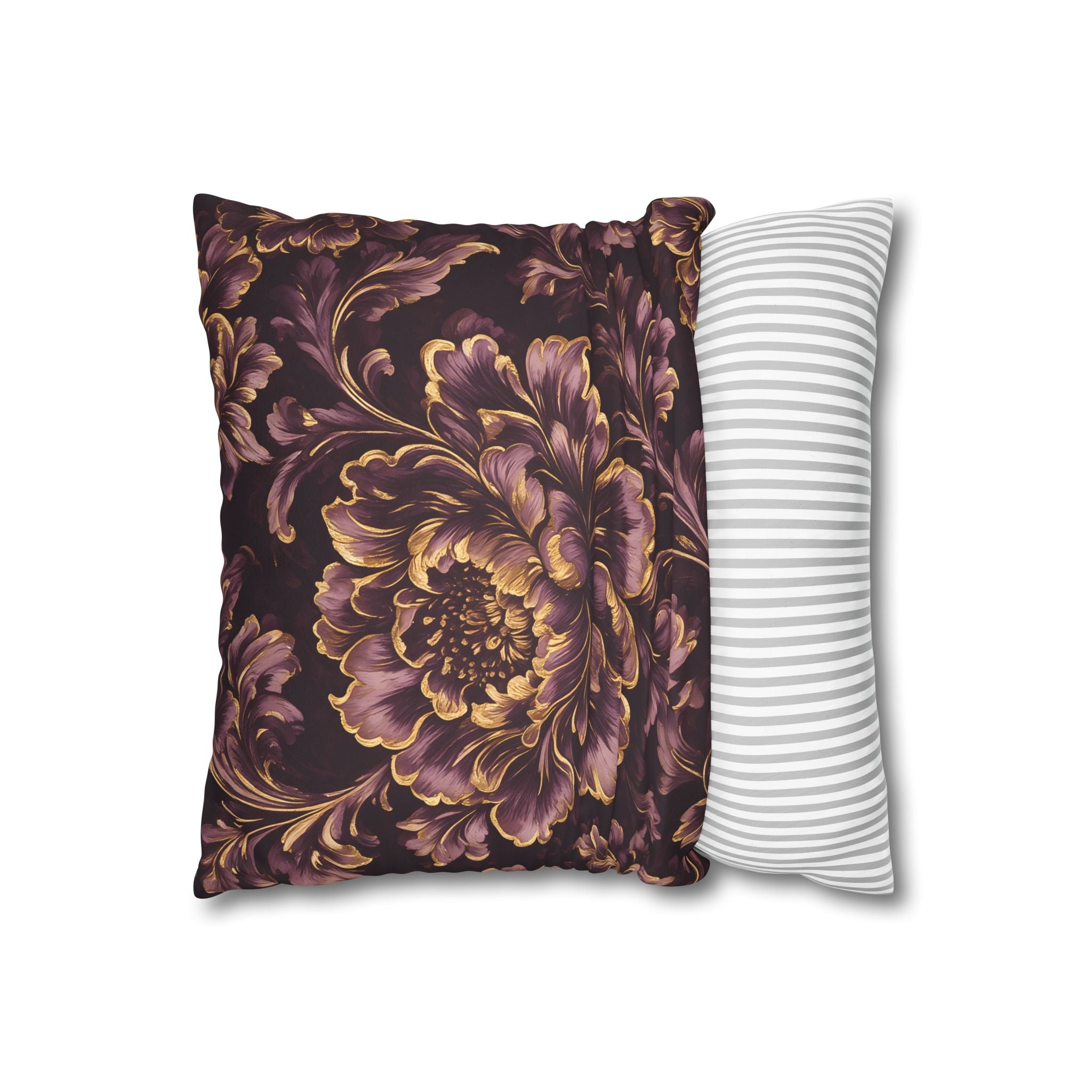 Plum Gold Peony Cushion Cover