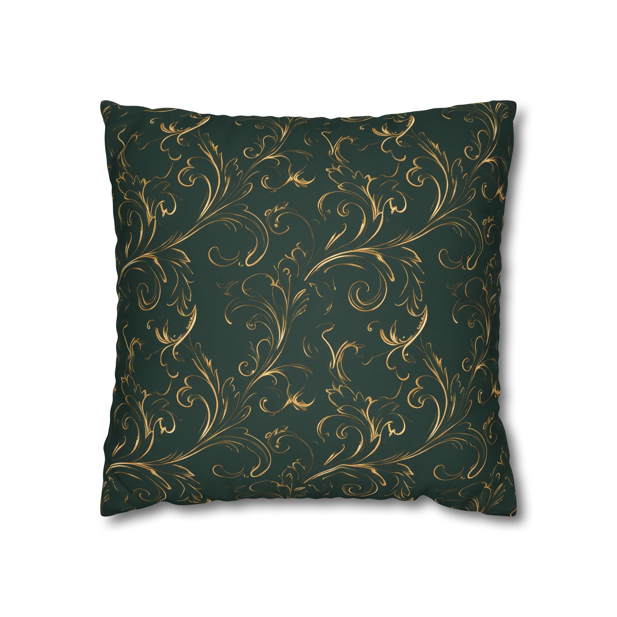 Emerald Green Gold Filigree Pillow Cover