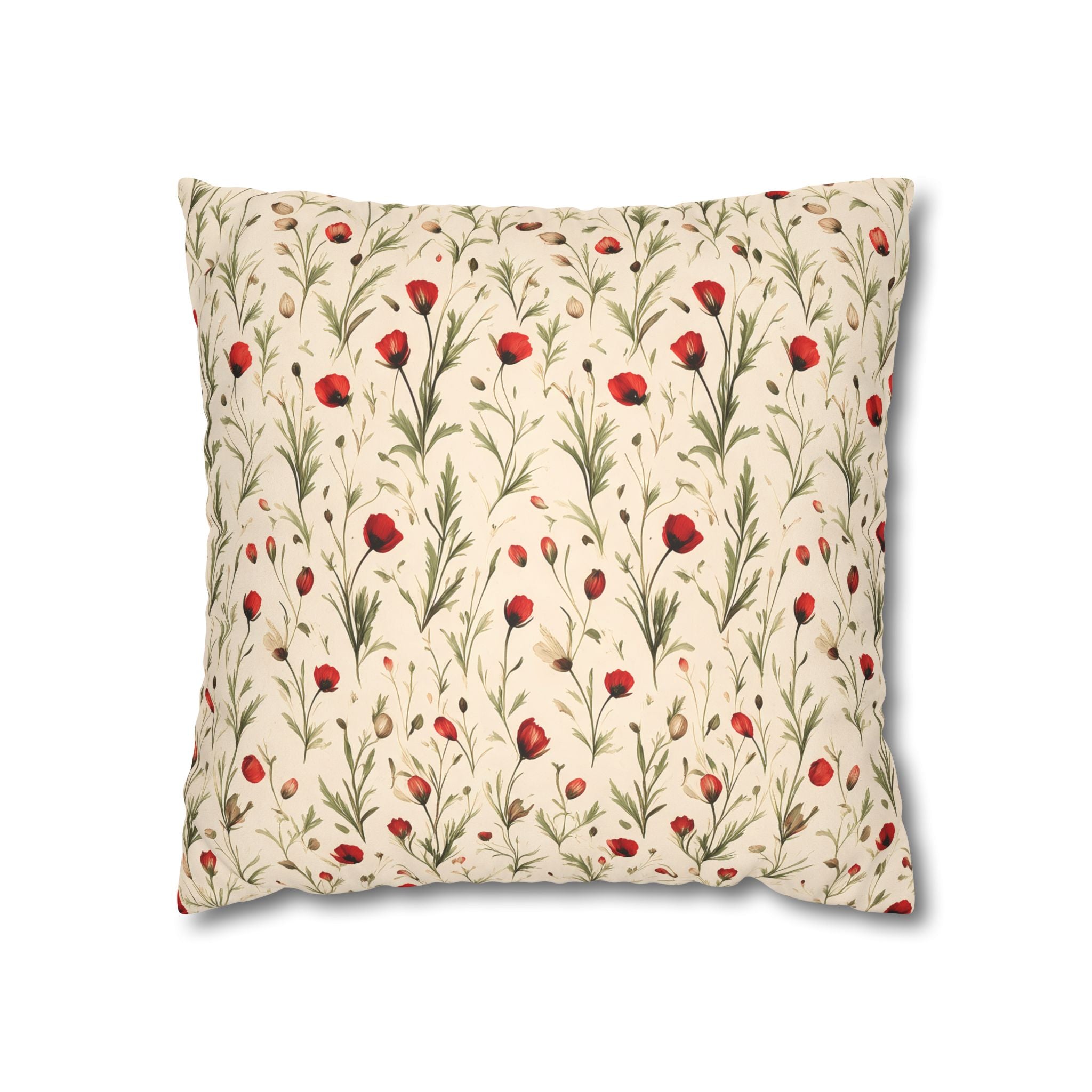 Red Poppy Flower Cushion Cover