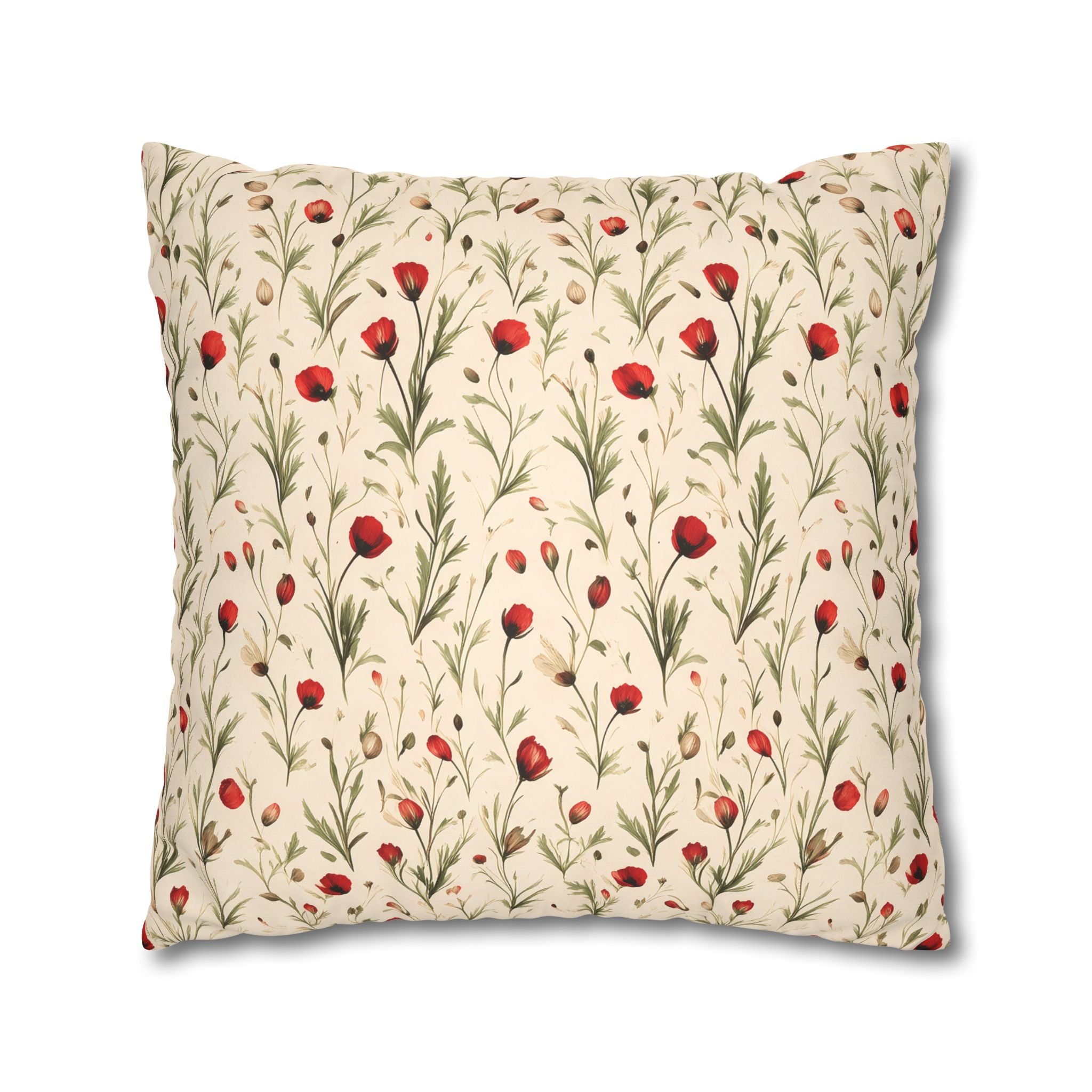 Red Poppy Flower Cushion Cover