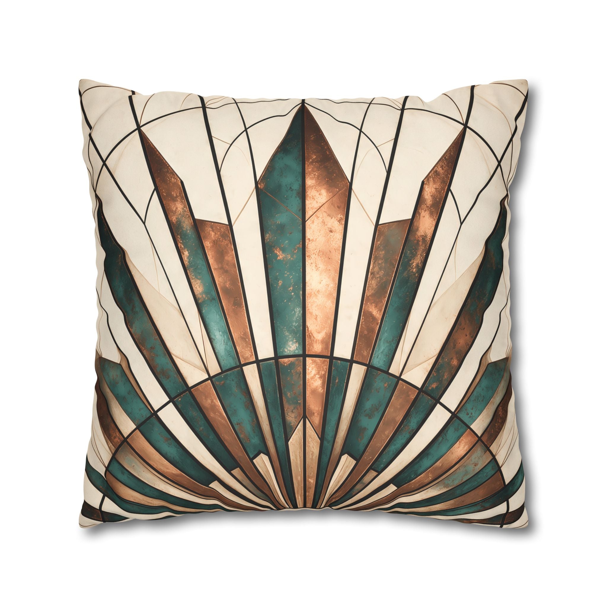 Copper & Patina Teal Sunburst Fan Cushion