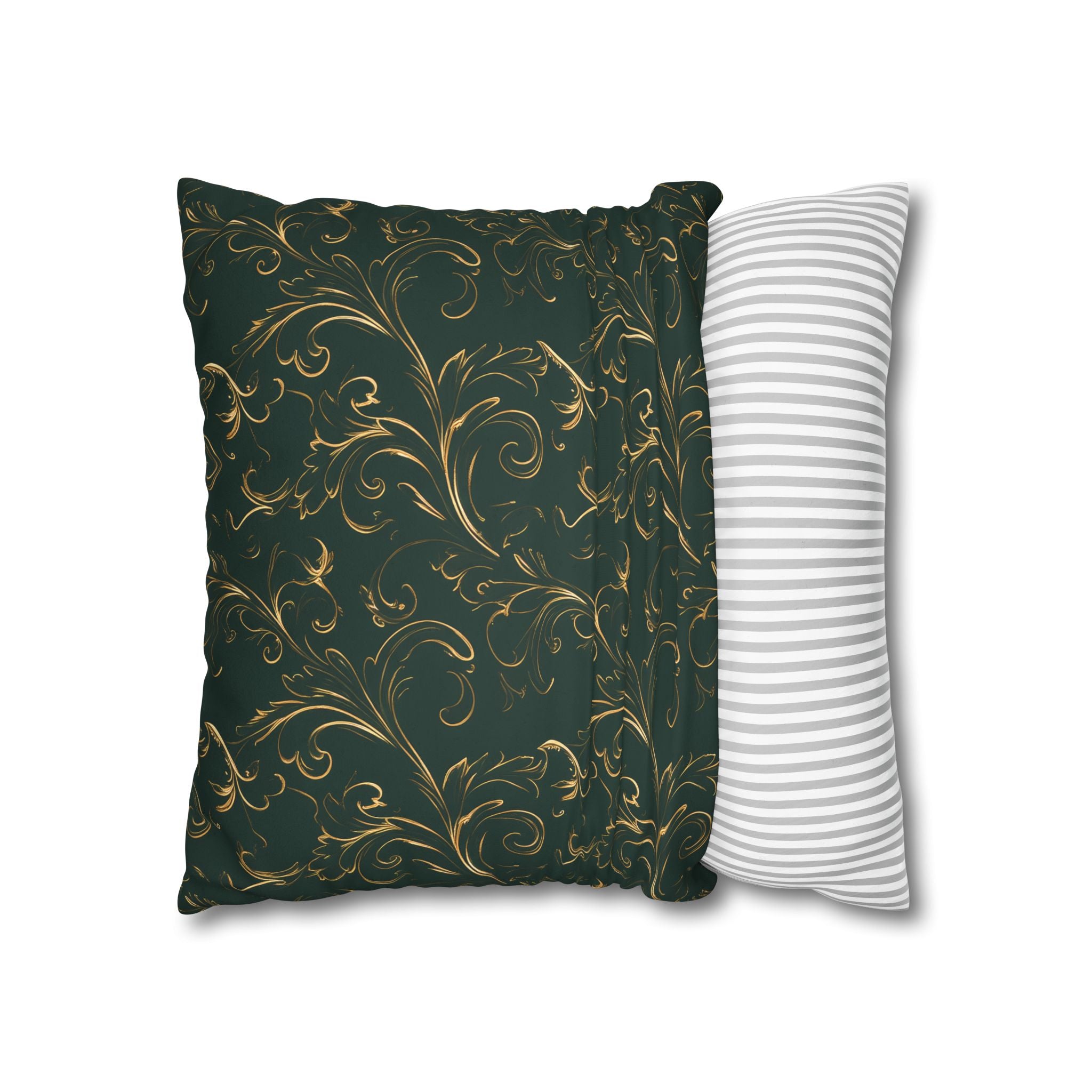 Emerald Green Gold Filigree Pillow Cover