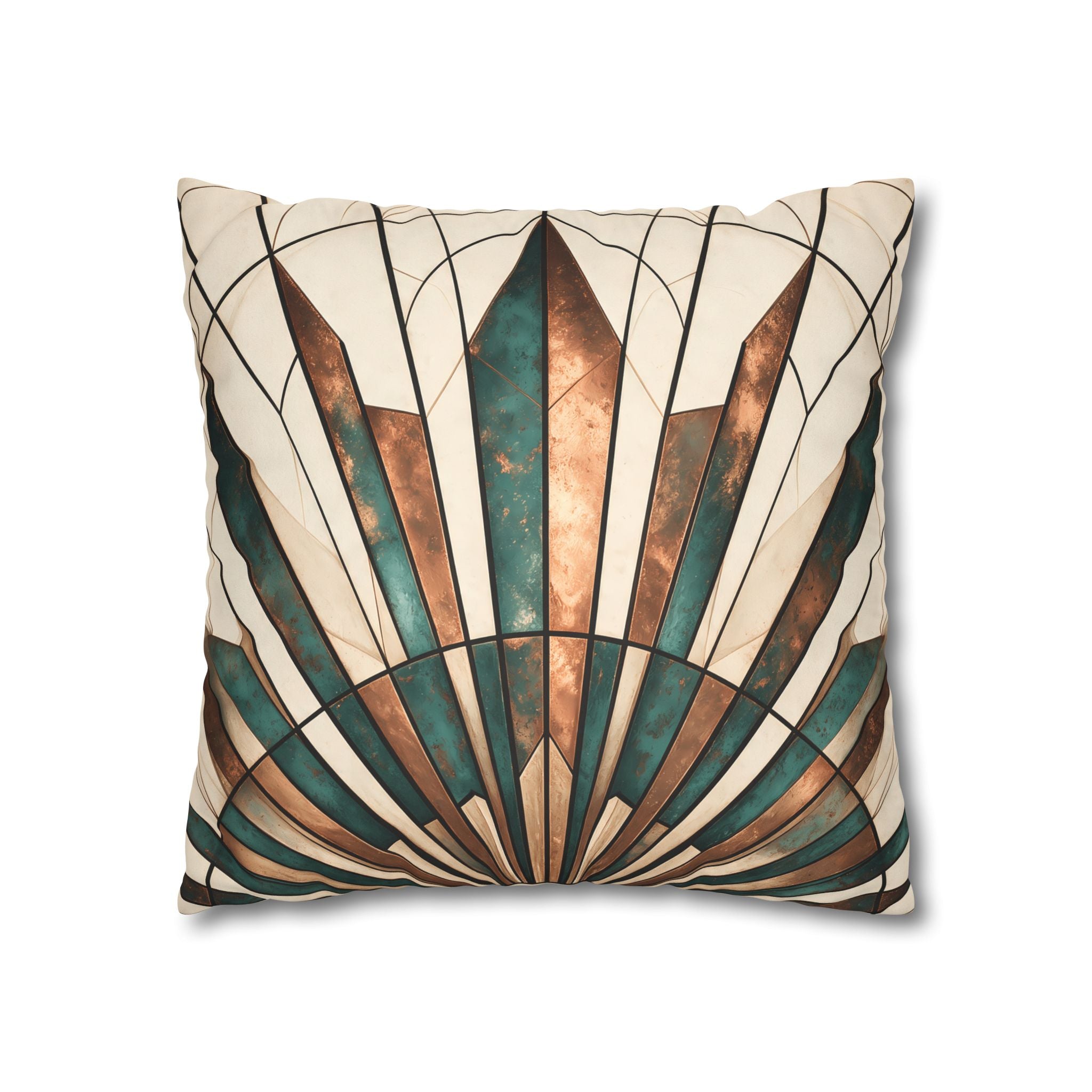 Copper & Patina Teal Sunburst Fan Cushion