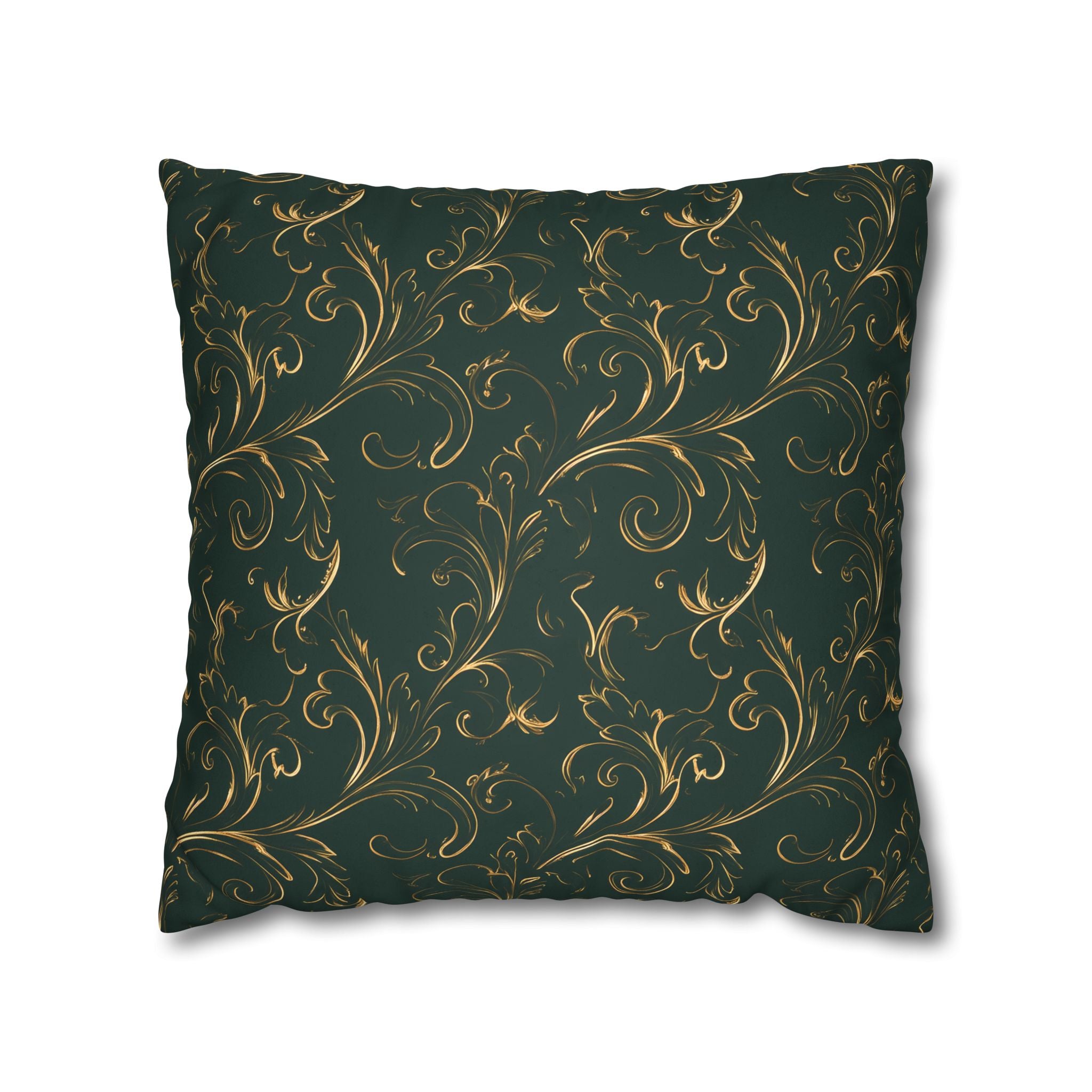 Emerald Green Gold Filigree Pillow Cover
