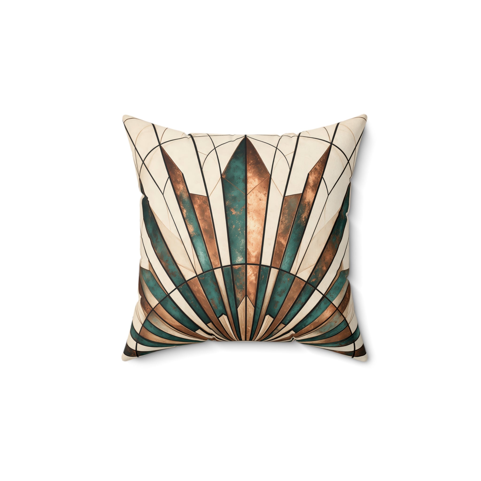 Sunburst Fan Throw Pillow Copper & Patina Teal with Insert