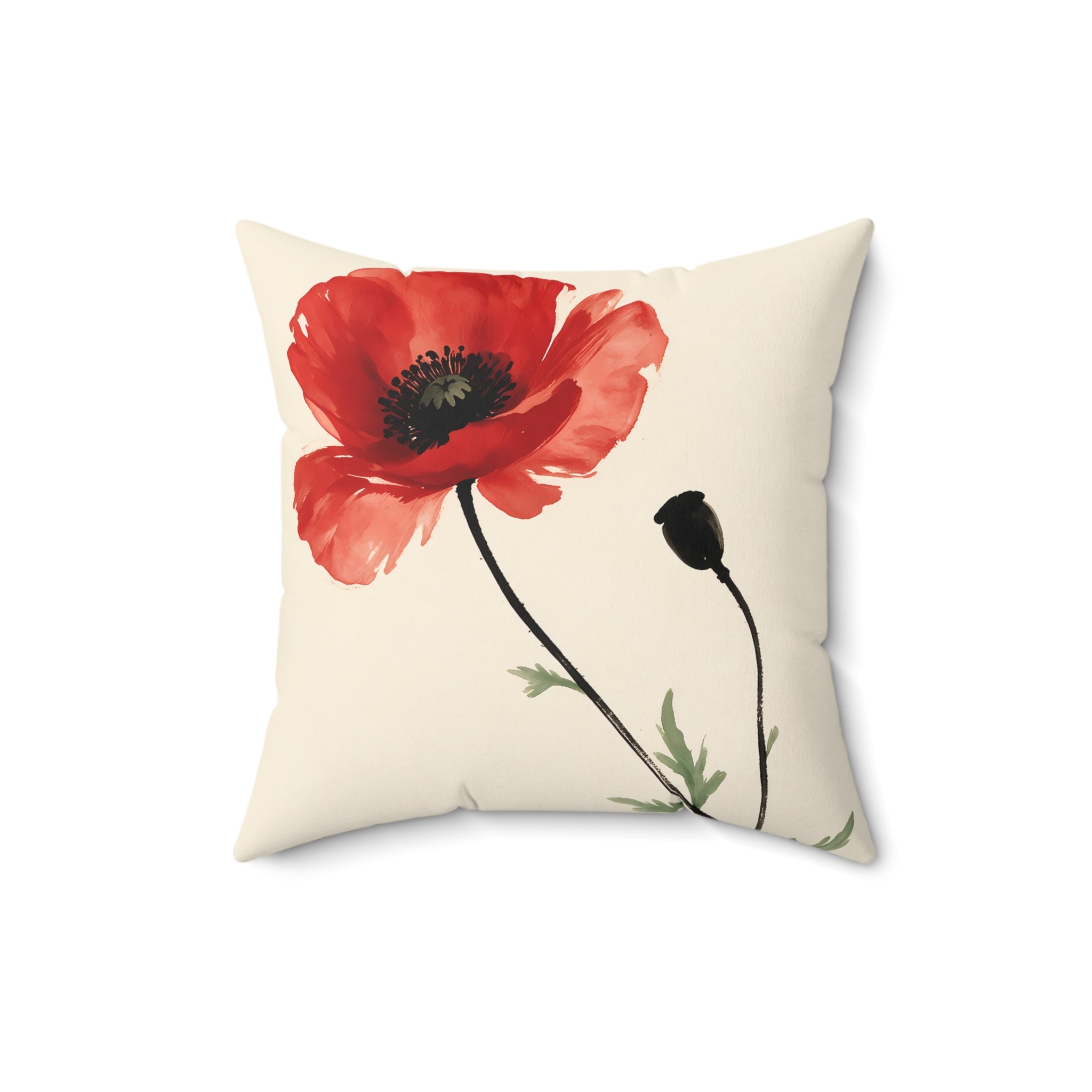 Red Poppy Floral Throw Pillow with Insert