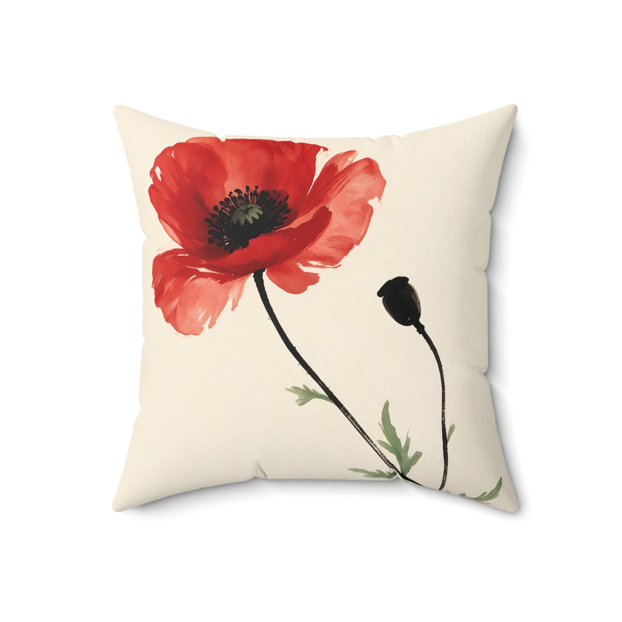 Red Poppy Floral Throw Pillow with Insert