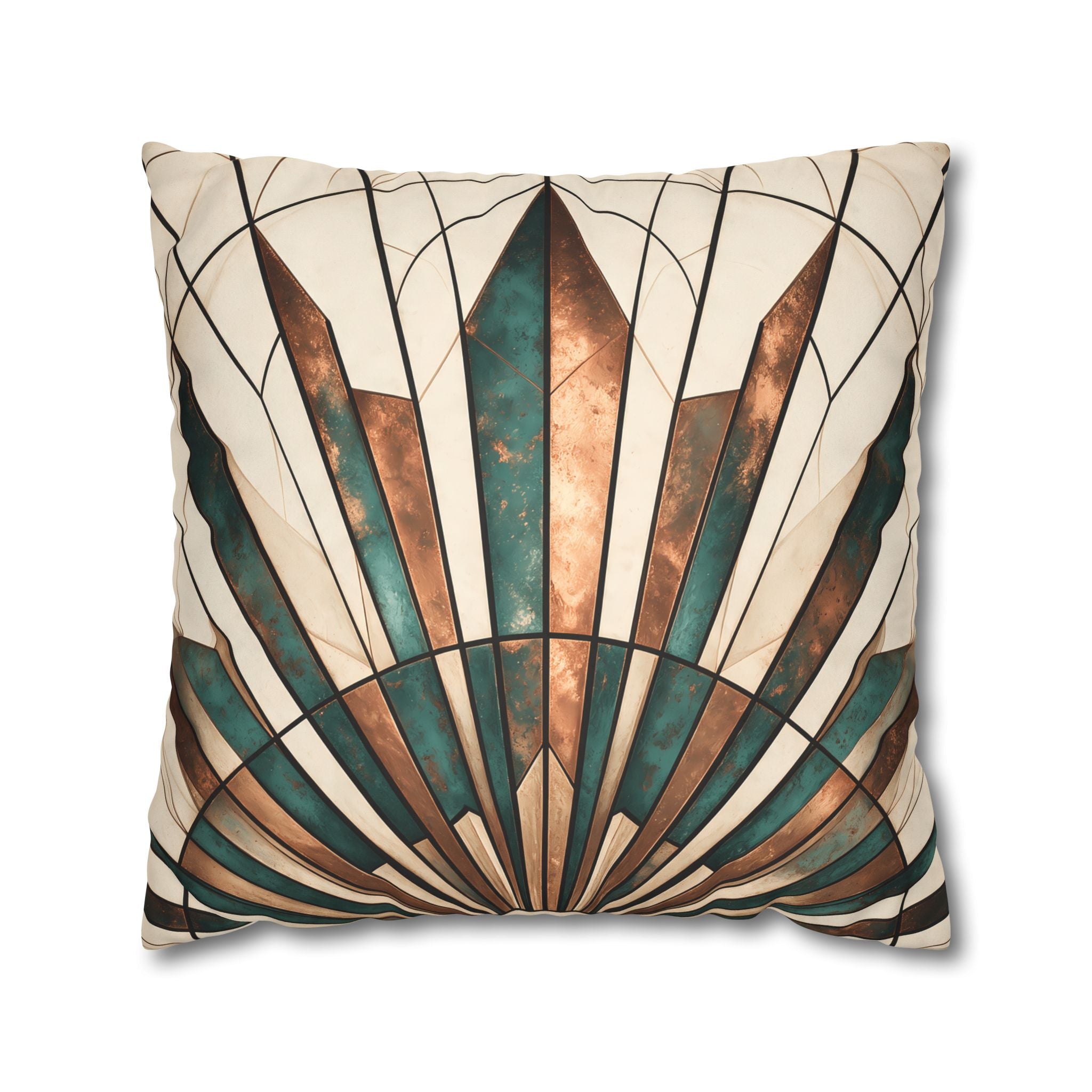 Copper & Patina Teal Sunburst Fan Cushion