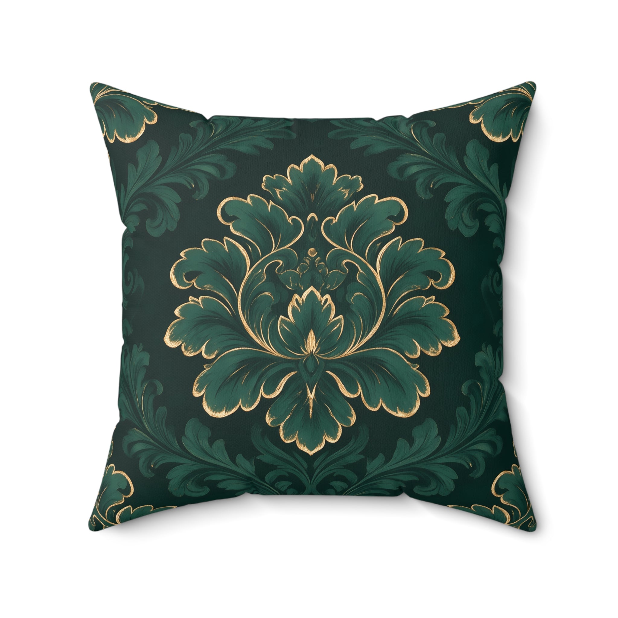 Emerald Gold Damask Throw Pillow