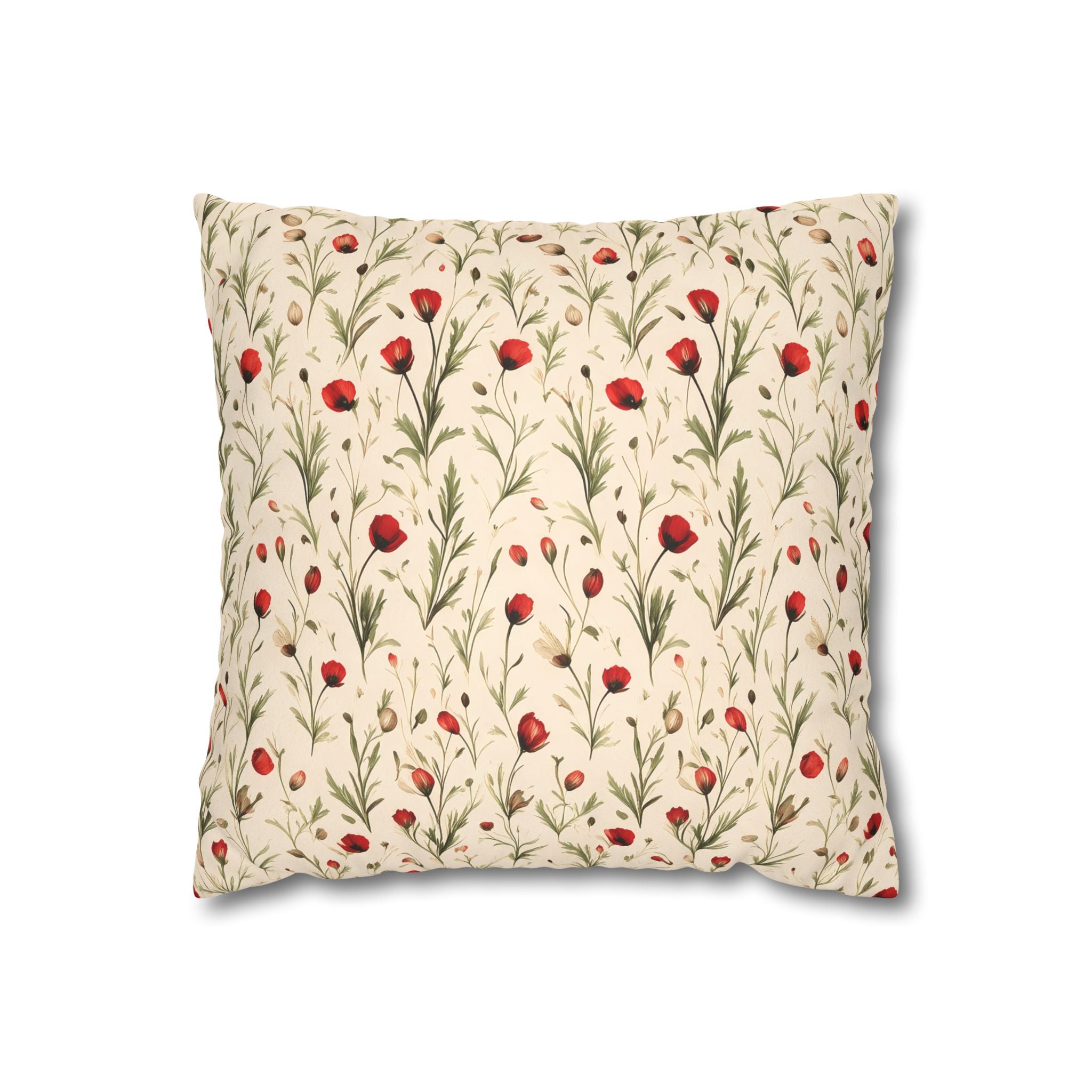 Red Poppy Flower Cushion Cover