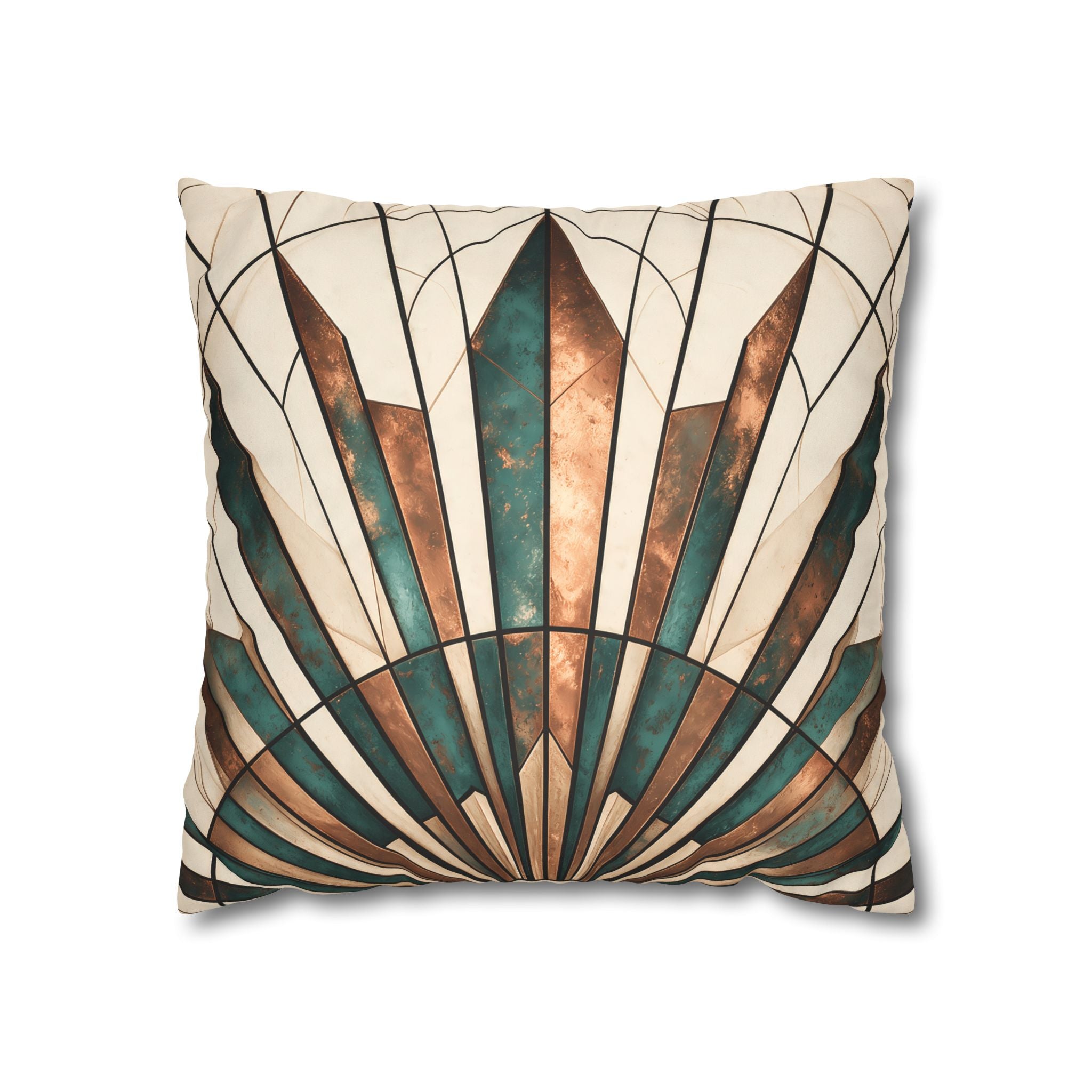 Copper & Patina Teal Sunburst Fan Cushion