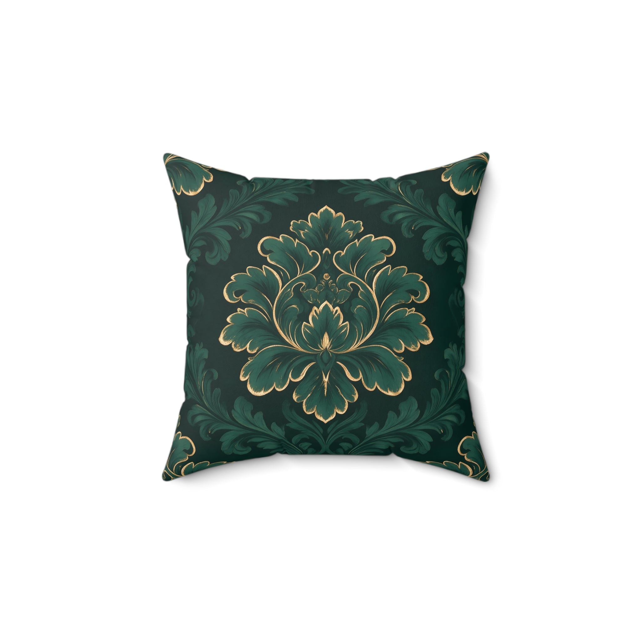 Emerald Gold Damask Throw Pillow