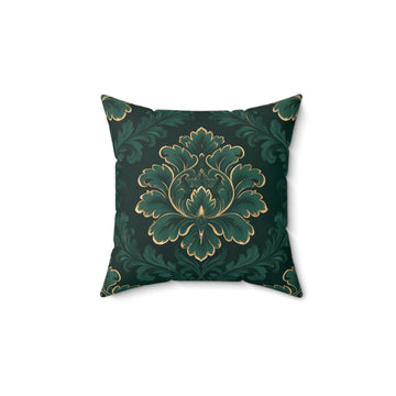 Emerald Gold Damask Throw Pillow