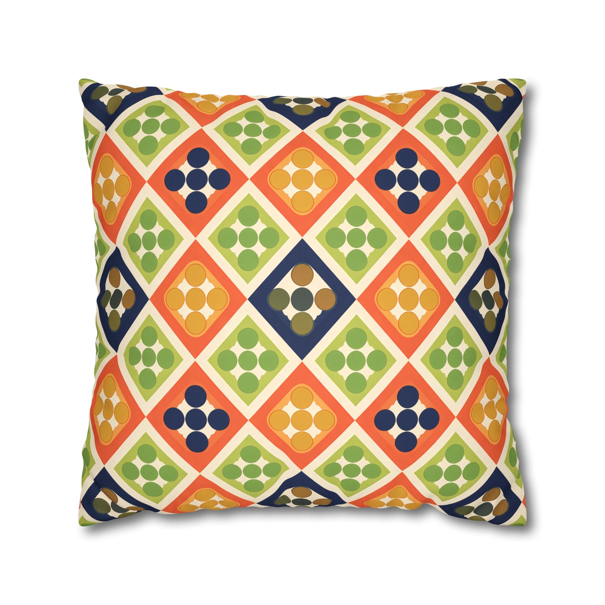 Persimmon and Indigo Geometric Pillow Cover