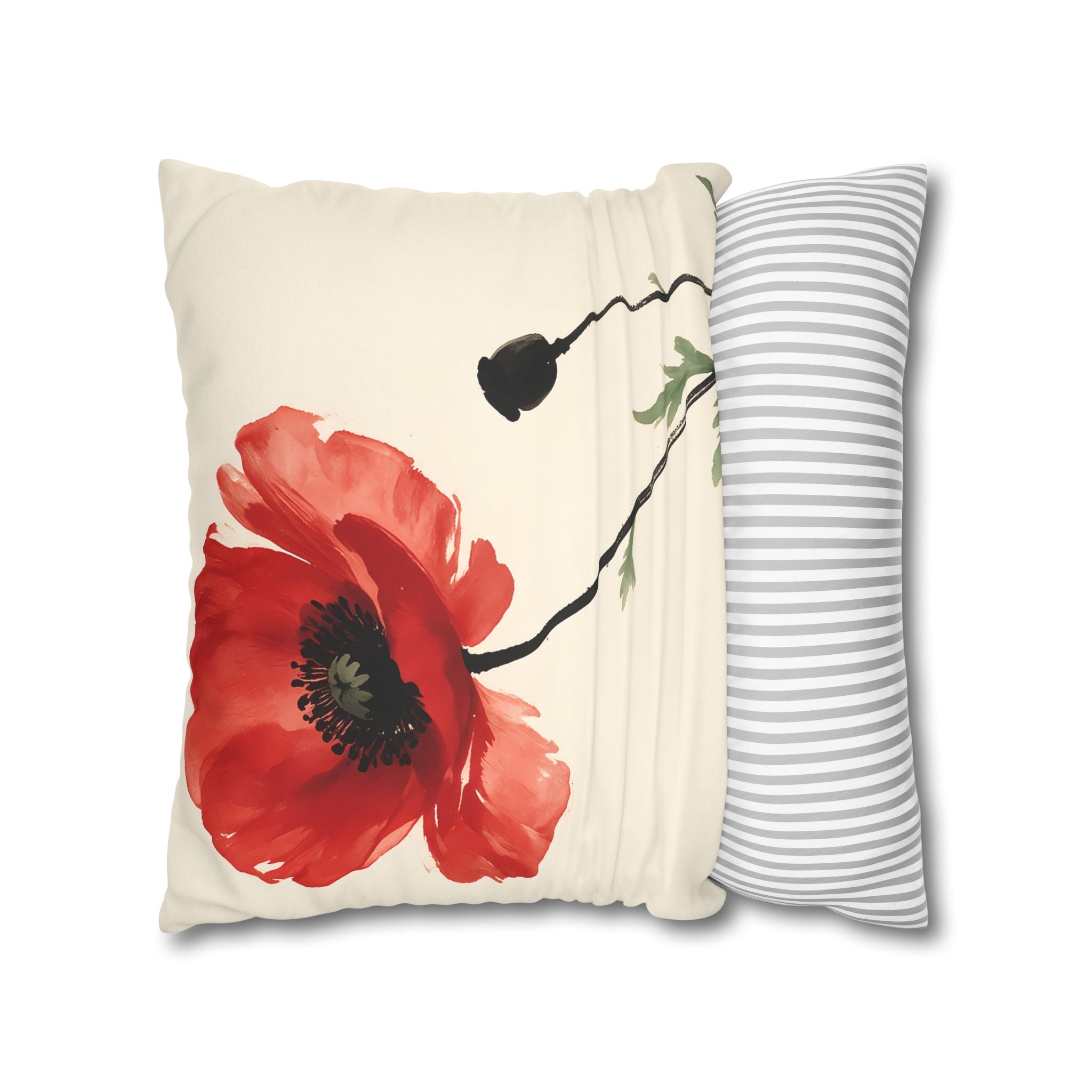 Scarlet Poppy Flower Cushion Cover