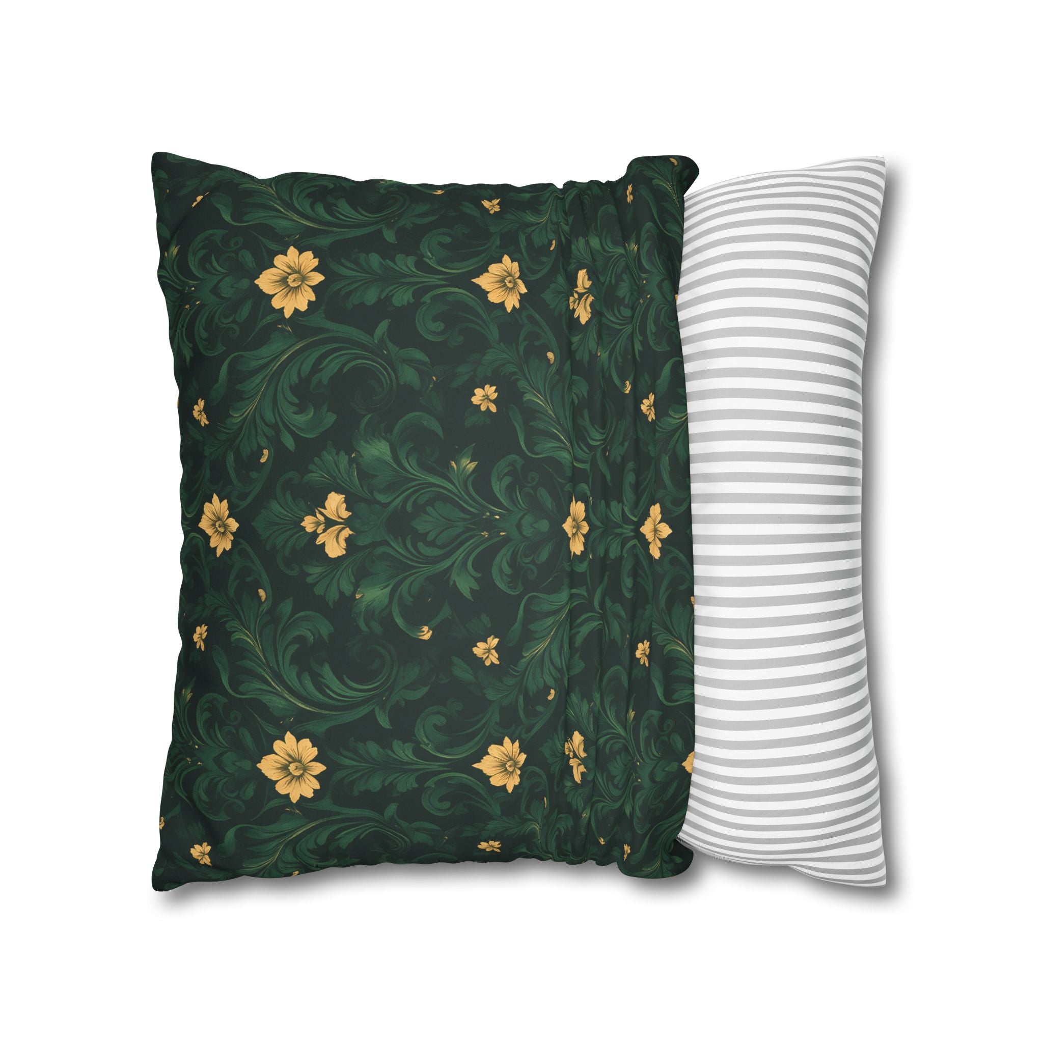 Emerald Bloom Damask Pillow Cover
