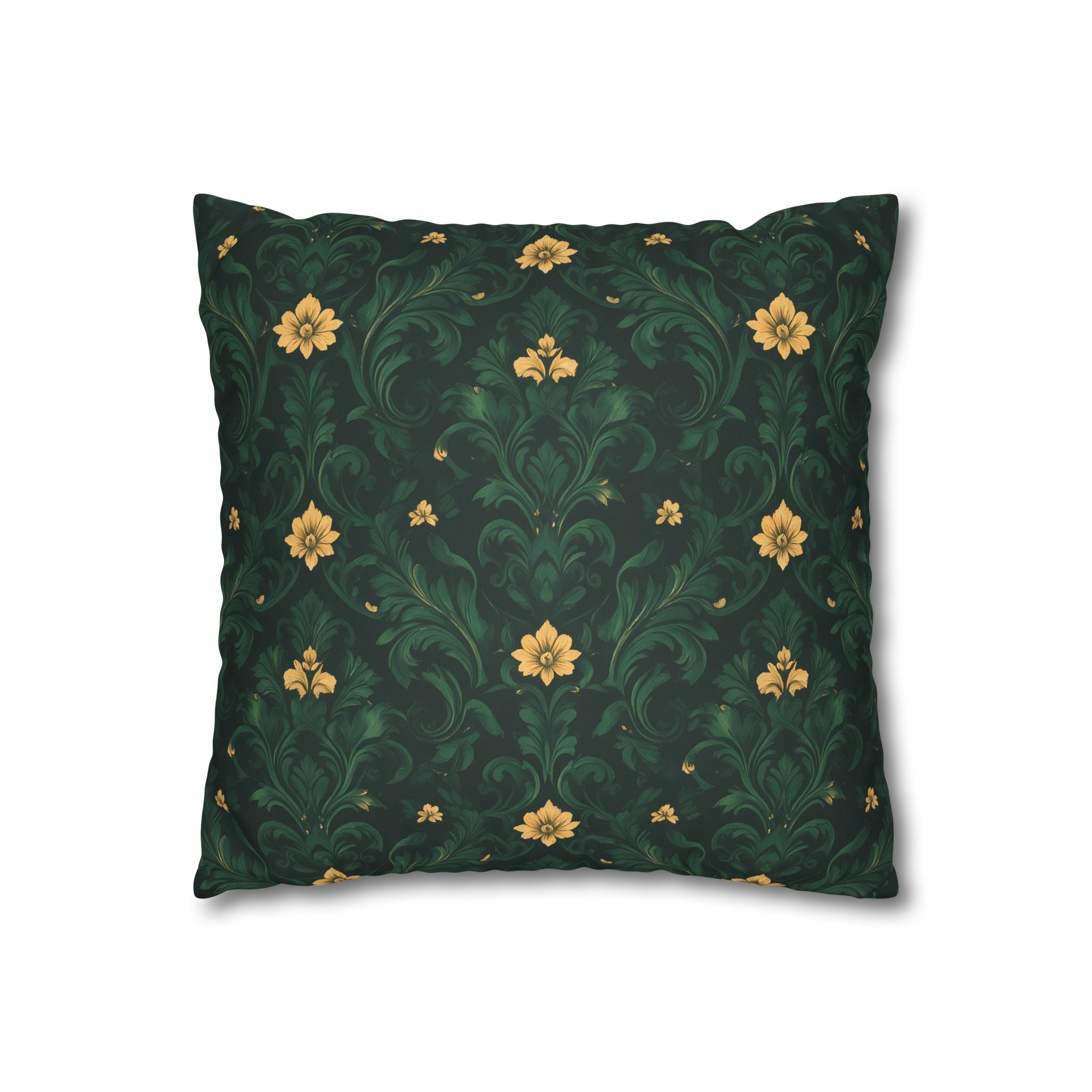 Emerald Bloom Damask Pillow Cover
