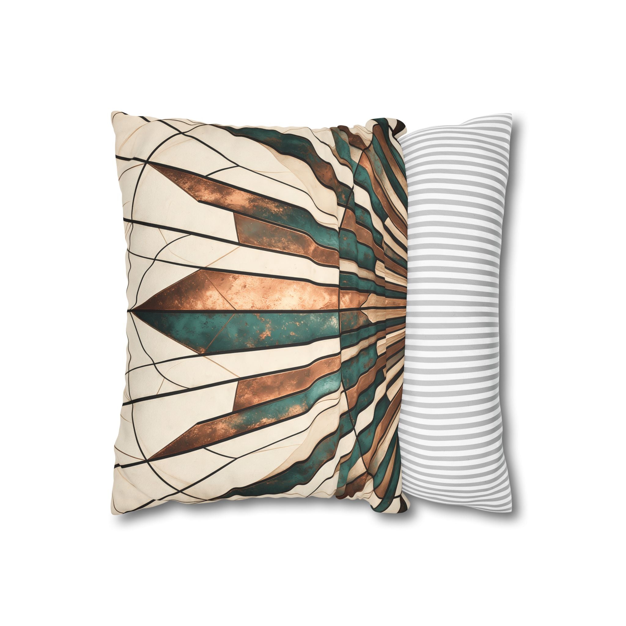 Copper & Patina Teal Sunburst Fan Cushion
