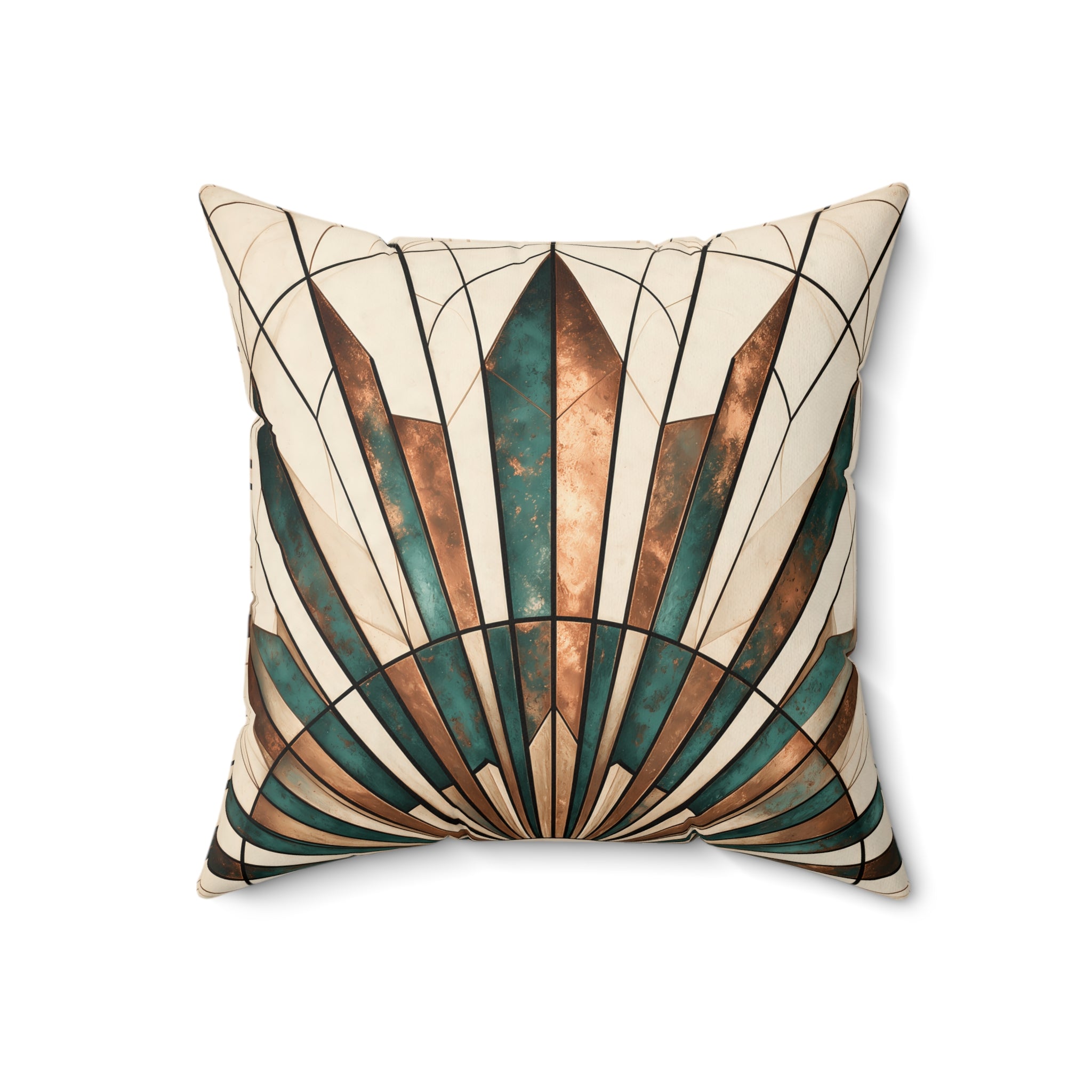 Sunburst Fan Throw Pillow Copper & Patina Teal with Insert