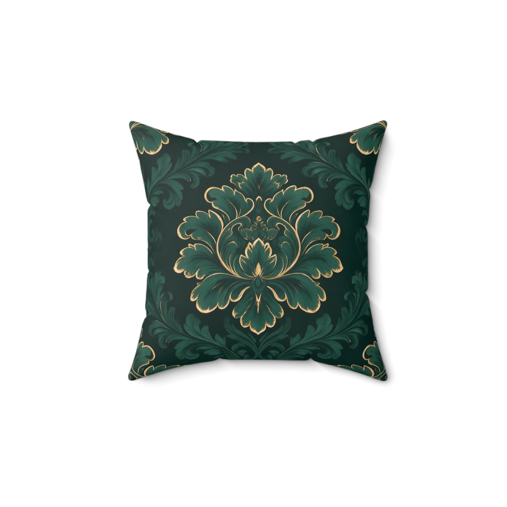 Emerald Gold Damask Throw Pillow