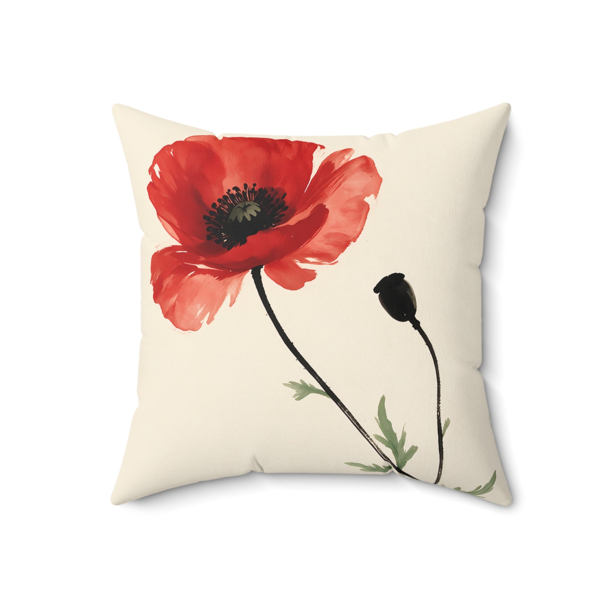 Red Poppy Floral Throw Pillow with Insert